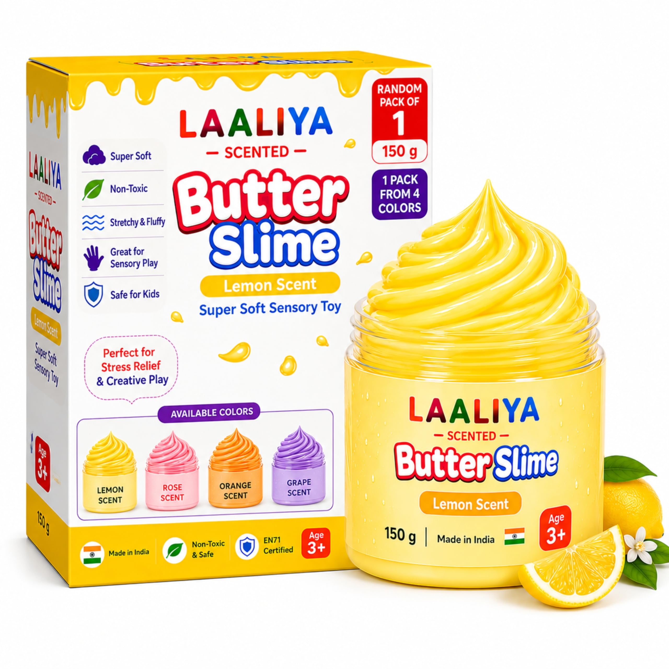 Lemon Scented Butter Slime for Kids (1 Pack, 150g) – Super Soft, Non-Toxic & Fluffy Sensory Toy – Stretchy Stress Relief Slime Kit for Boys & Girls Age 3-10 Years-image-41