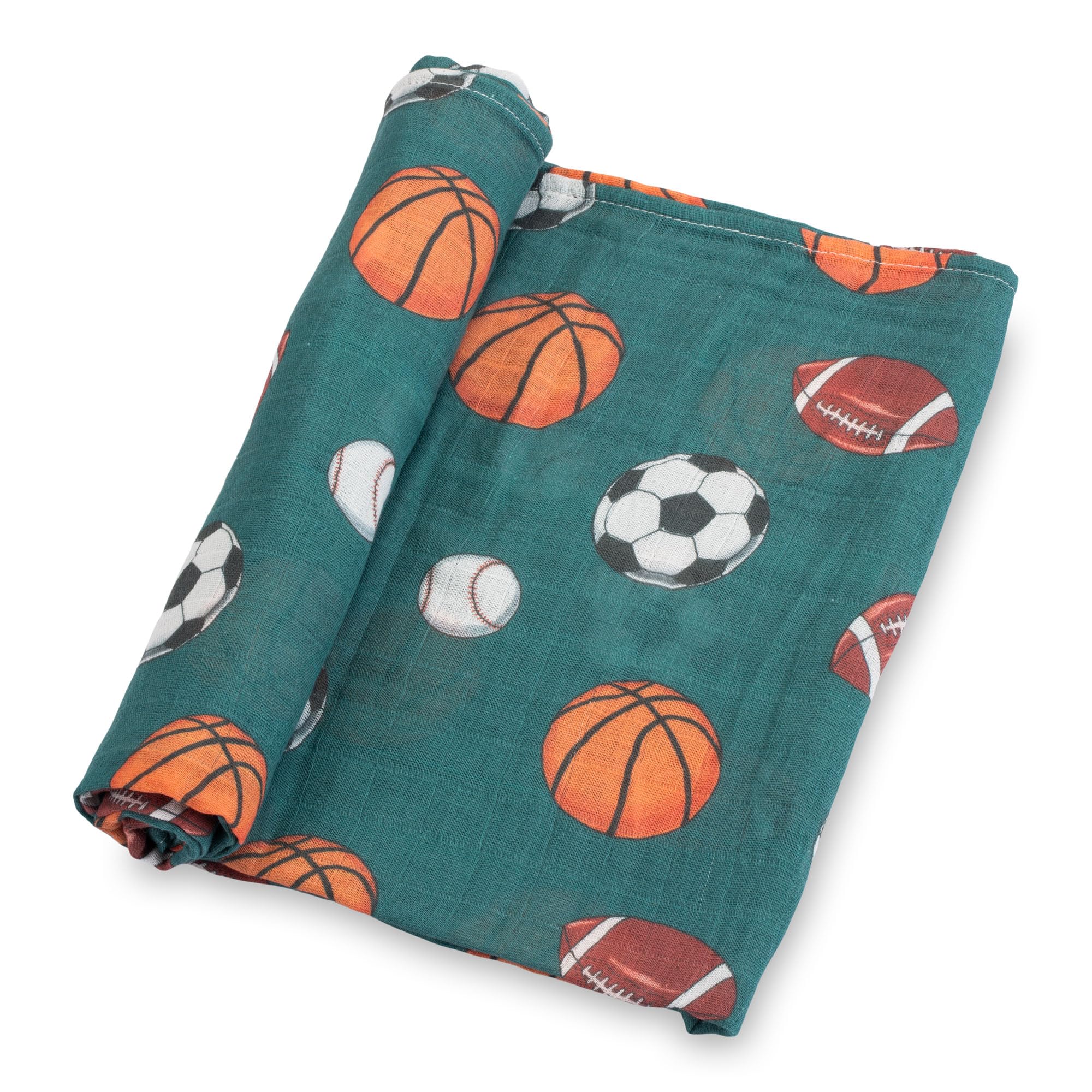 LollyBanks Muslin Swaddle Blankets, 100% Cotton Baby Swaddle Blanket for Boys, Large 47 x 47 Inches Newborn Swaddle, Soft and Breathable Baby Receiving Blankets, Registry (Sports Theme Print)