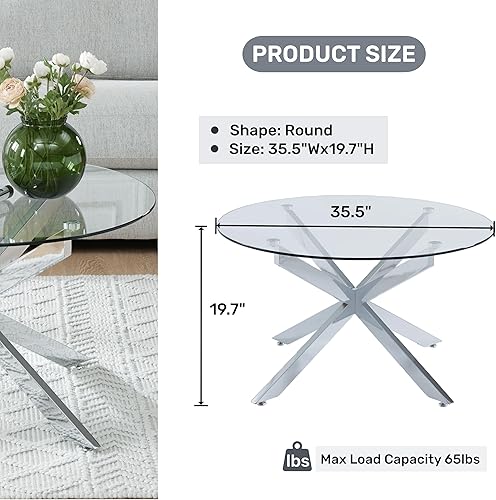 Miniatura 2 de Mesas de centro redondas de vidrio para sala de estar, oficina en casa, mesa central moderna y simple con parte superior de vidrio templado