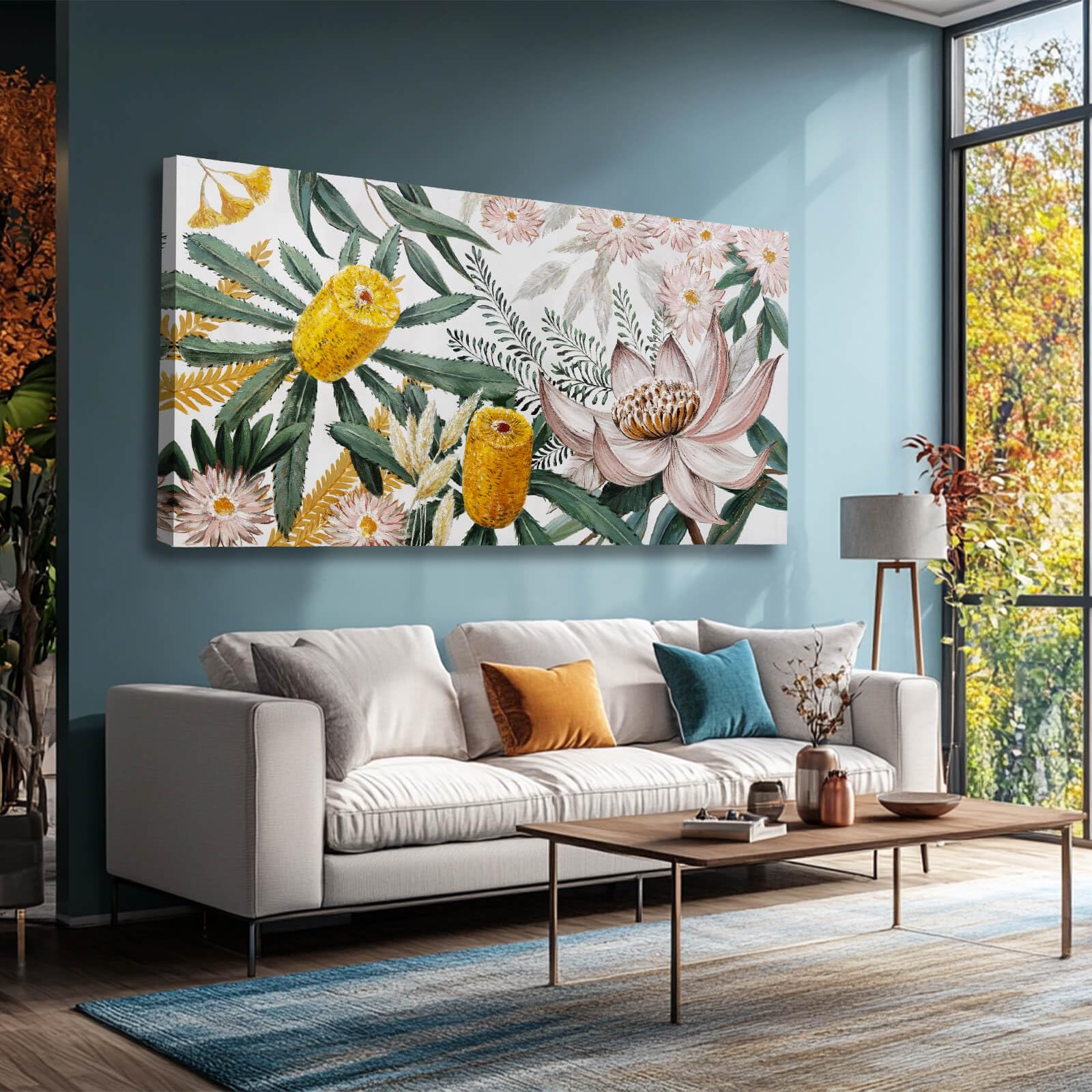MLART99 Pink lotus Pictures zen Wall Decor Yellow Botanical Canvas Art Vintage Nature Wall Prints Large Painting for Living Room Dining Room Office 29"x 58"