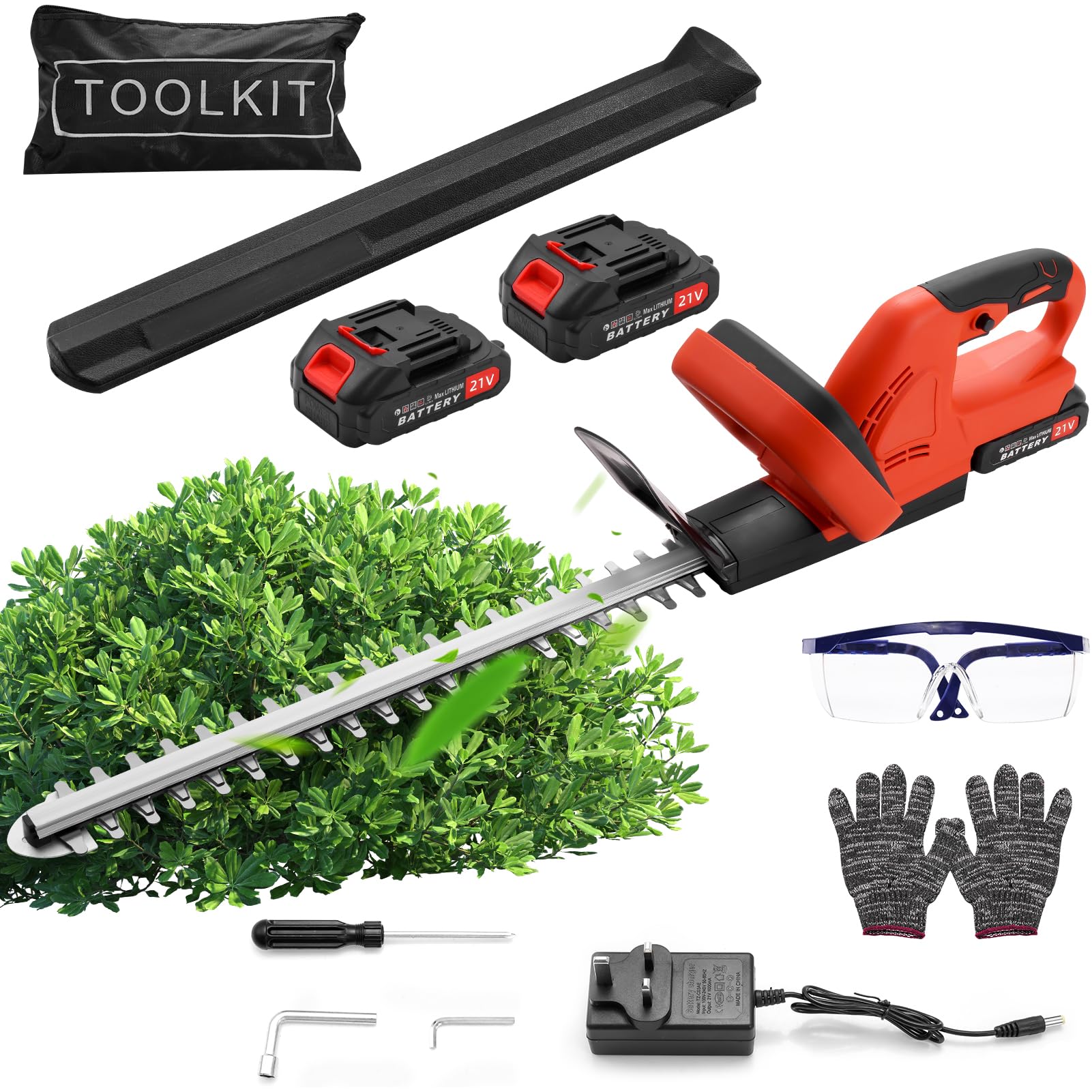 Hedge Trimmer Cordless, 21V Cordless Hedge Trimmers with Battery and Charger, Electric Hedge Trimmer 51cm Cutting Blade, Battery Hedge Trimmers for Trimming Hedges, Shrubs, Border Plants
