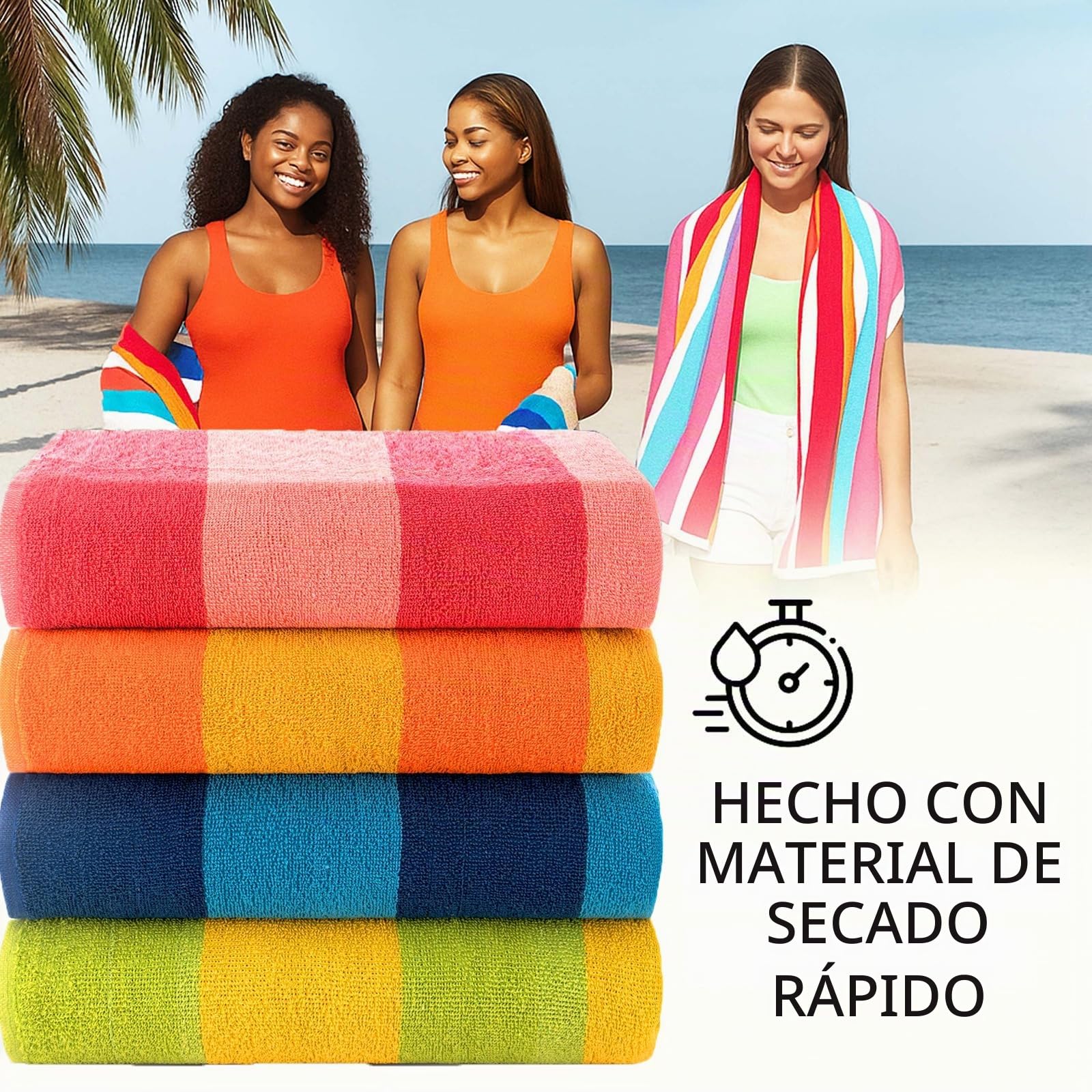 Casa Copenhagen Set de Regalo de 4 Toallas Malibu – Toallas de Playa Arcoíris, Toallas de Piscina extragrandes de 75x150 cm, 100% algodón (El Regalo de Verano Hombres y Mujeres)