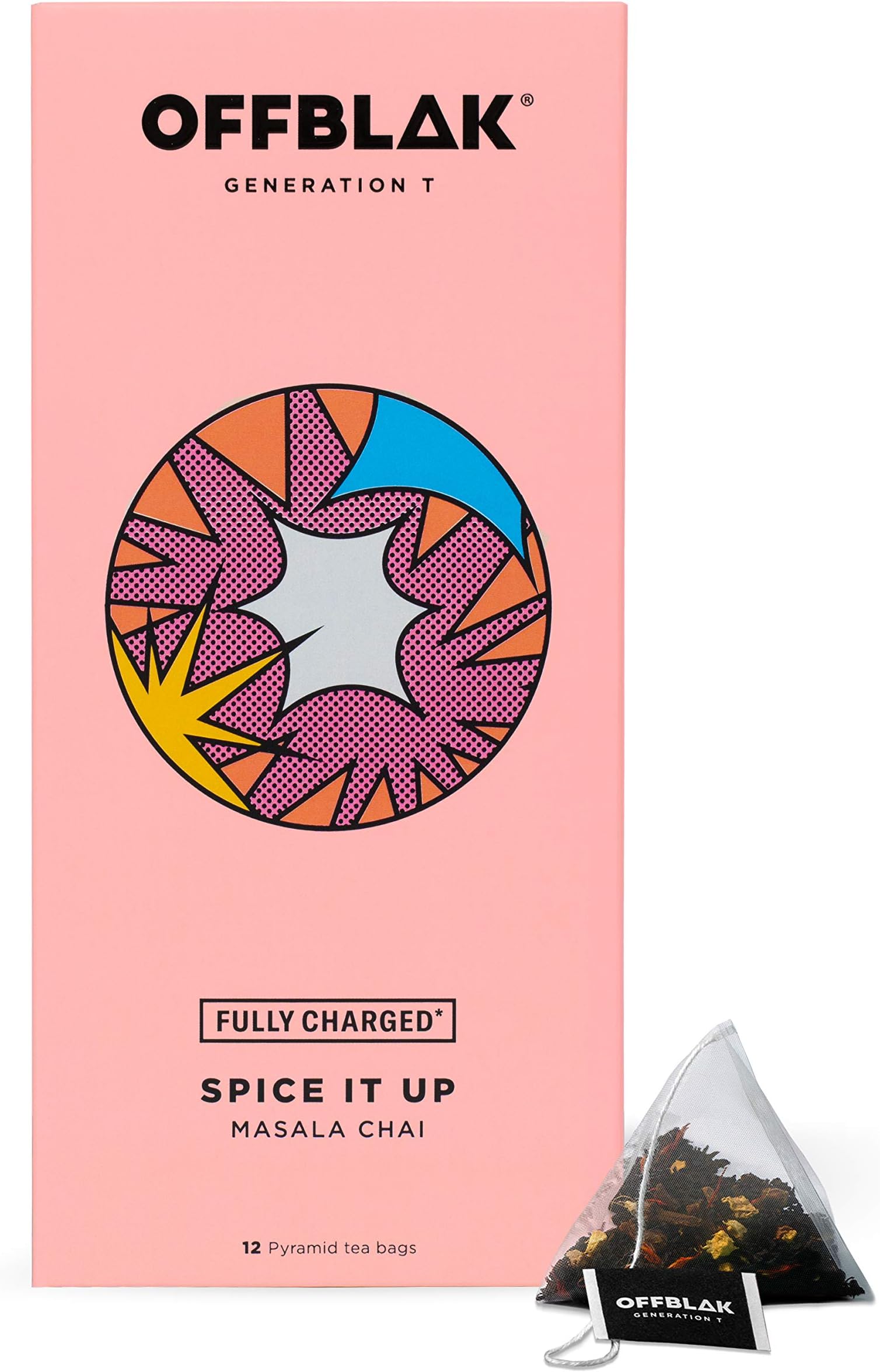 OFFBLAK Spice It Up - Masala Chai tea (12 tea bags, 30g) | Yoga Tea | Naturally High Caffeine Tea | Black Tea Loose Leaf Pyramid Tea Bags