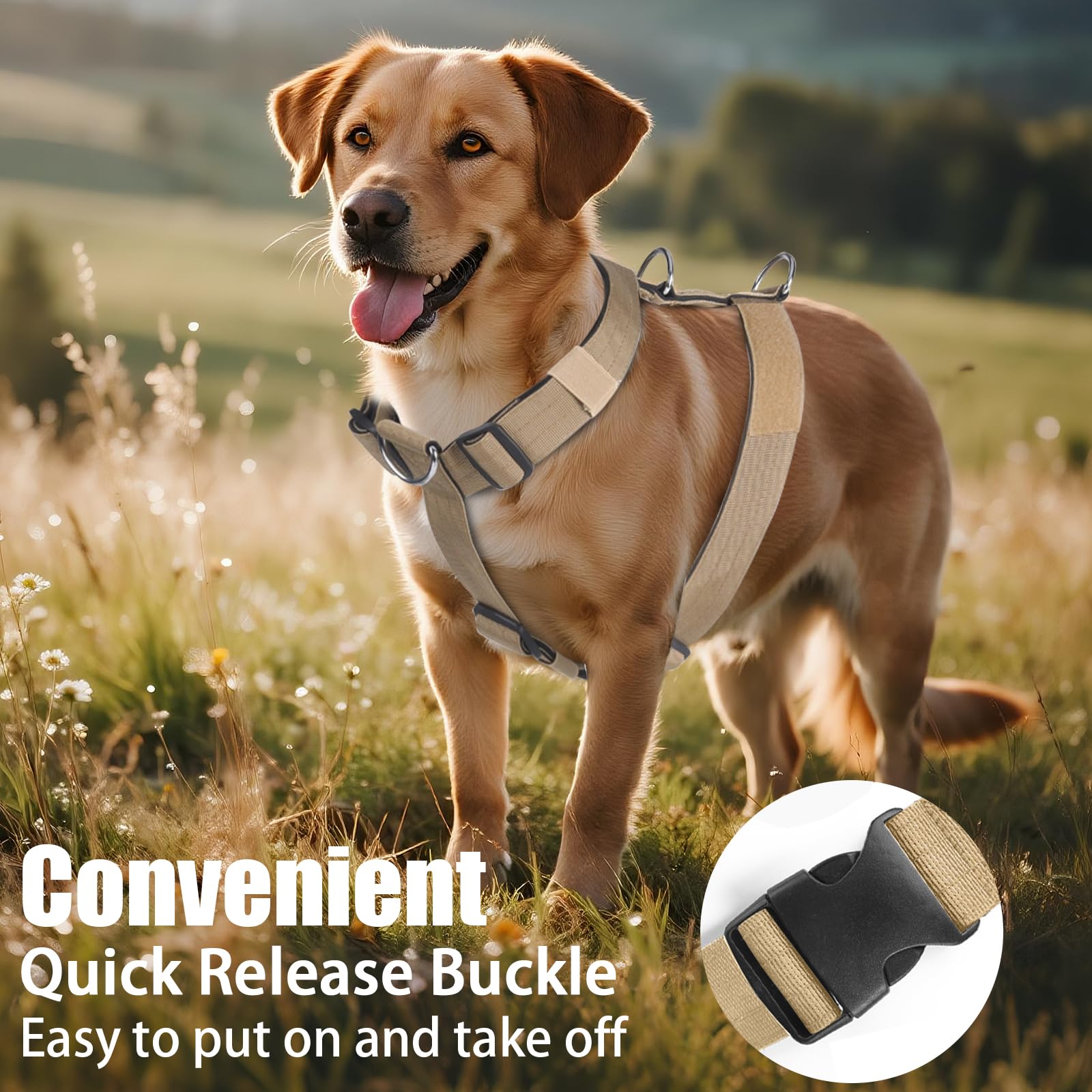 Pettorina Cane Taglia Grande Media Piccola, Pettorina Antifuga Regolabile con Ganci in Metallo, Pettorine Morbido Confortevole Imbottito Petto per Addestrare Le Passeggiate (Cachi, L)