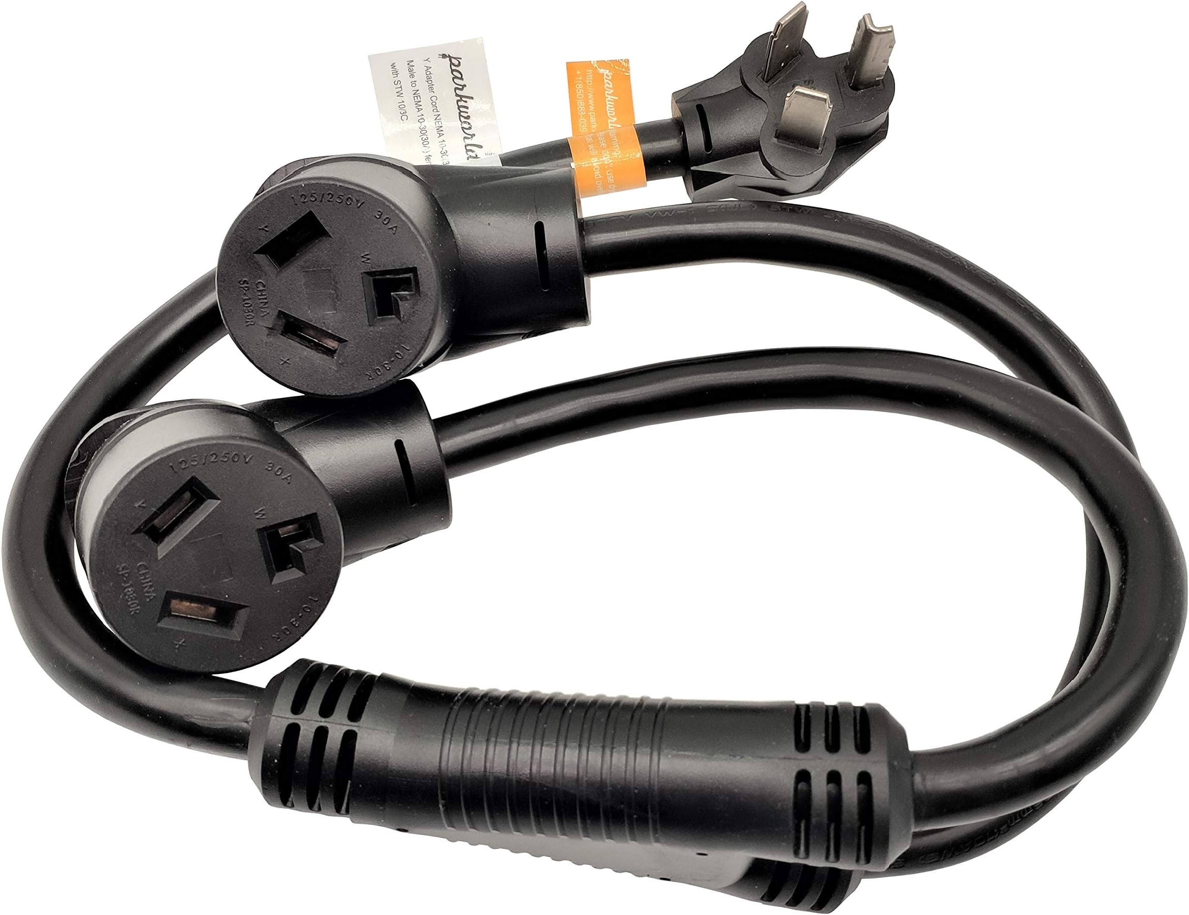 Parkworld886580 Dryer Splitter, 240V Splitter NEMA 10-30P Male Plug to (2) 10-30R Female Receptacle, Dryer 3-Prong 30 AMP 10-30 Y Adapter Cord (3 feet)