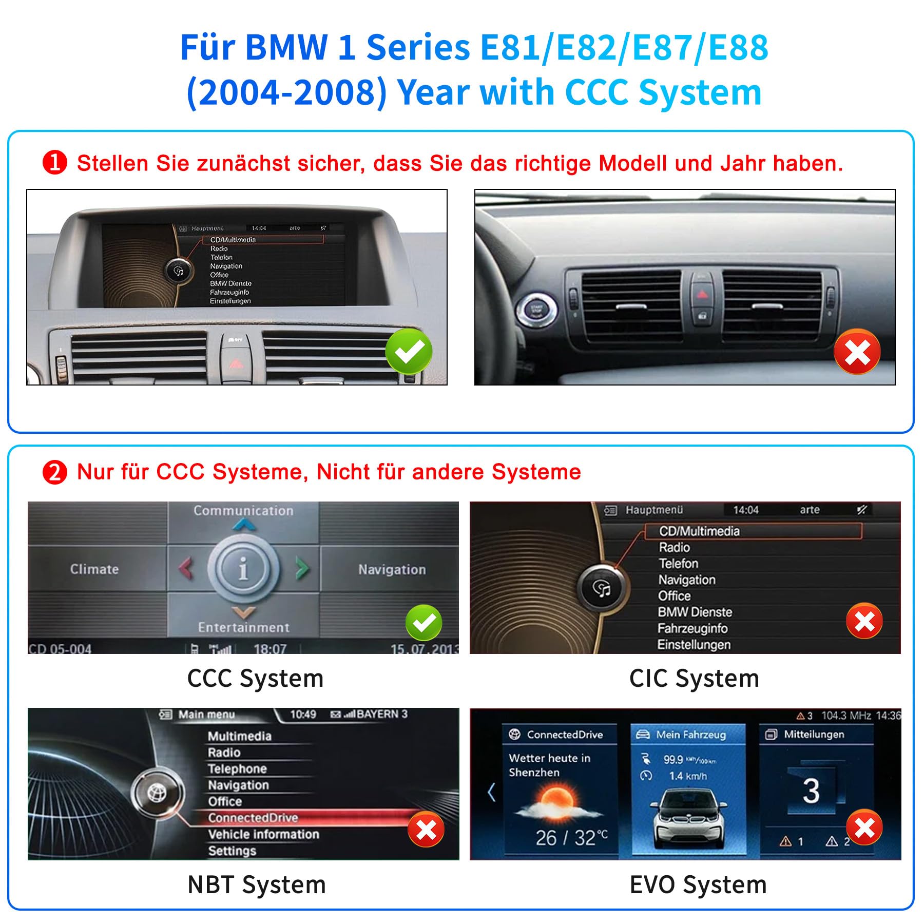 Autoradio Android 14 touchscreen da 10,25 pollici per BMW Serie 1 E81/E82/E87/E88 (2004-2008) con sistema CCC, CarPlay wireless/Android Auto, ricambi originali, navigazione GPS, Mirror Link
