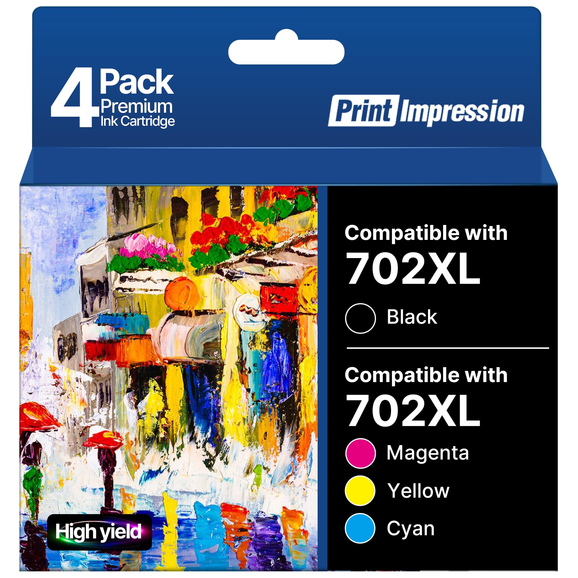 PrintImpression for 702XL Ink cartridges Combo Pack for Epson 702 Ink Cartridges Remanufactured for Epson 702 for 702 XL for Workforce Pro WF-3733 WF-