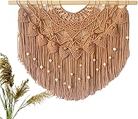 Vista 10 de Youngeast Cortina grande de macramé para colgar en la pared, estilo bohemio, con cuentas para ventana, macramé, cabecero, sala de estar, decoración
