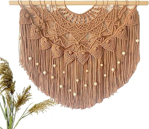 Youngeast Cortina grande de macramé para colgar en la pared, estilo bohemio, con cuentas para ventana, macramé, cabecero, sala de estar, tapiz de