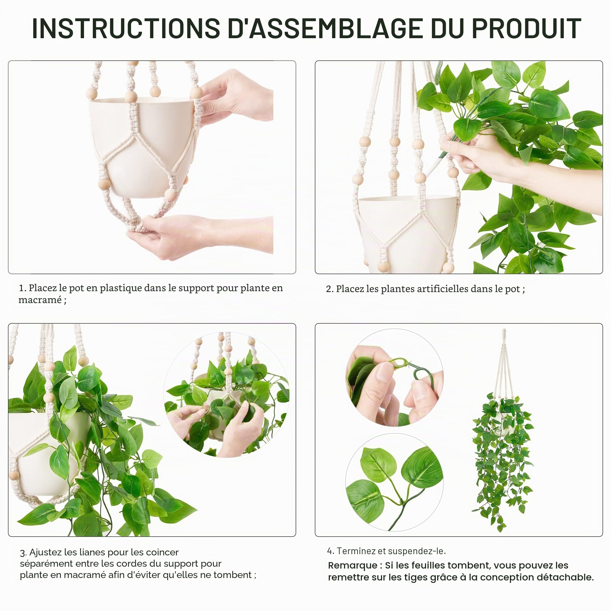 Mkono Lot de 2 Plantes artificielles à Suspendre avec Pot, Plantes artificielles en macramé pour Chambre à Coucher, Salle de Bain, décoration de Bureau