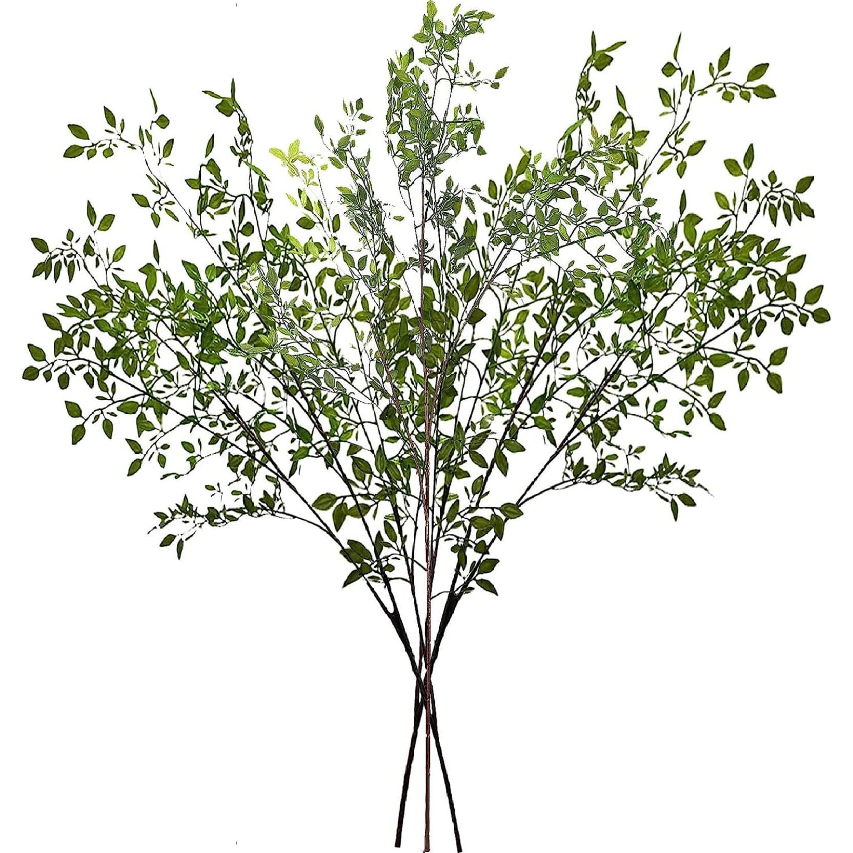 Otbushit Birch Tree Branches 3PCS 43.3 Inch Realistic Faux Greenery Stems Bendable Flexible Artificial Birch Branches for Vase Filler Home Office Decor, Greenery Stems