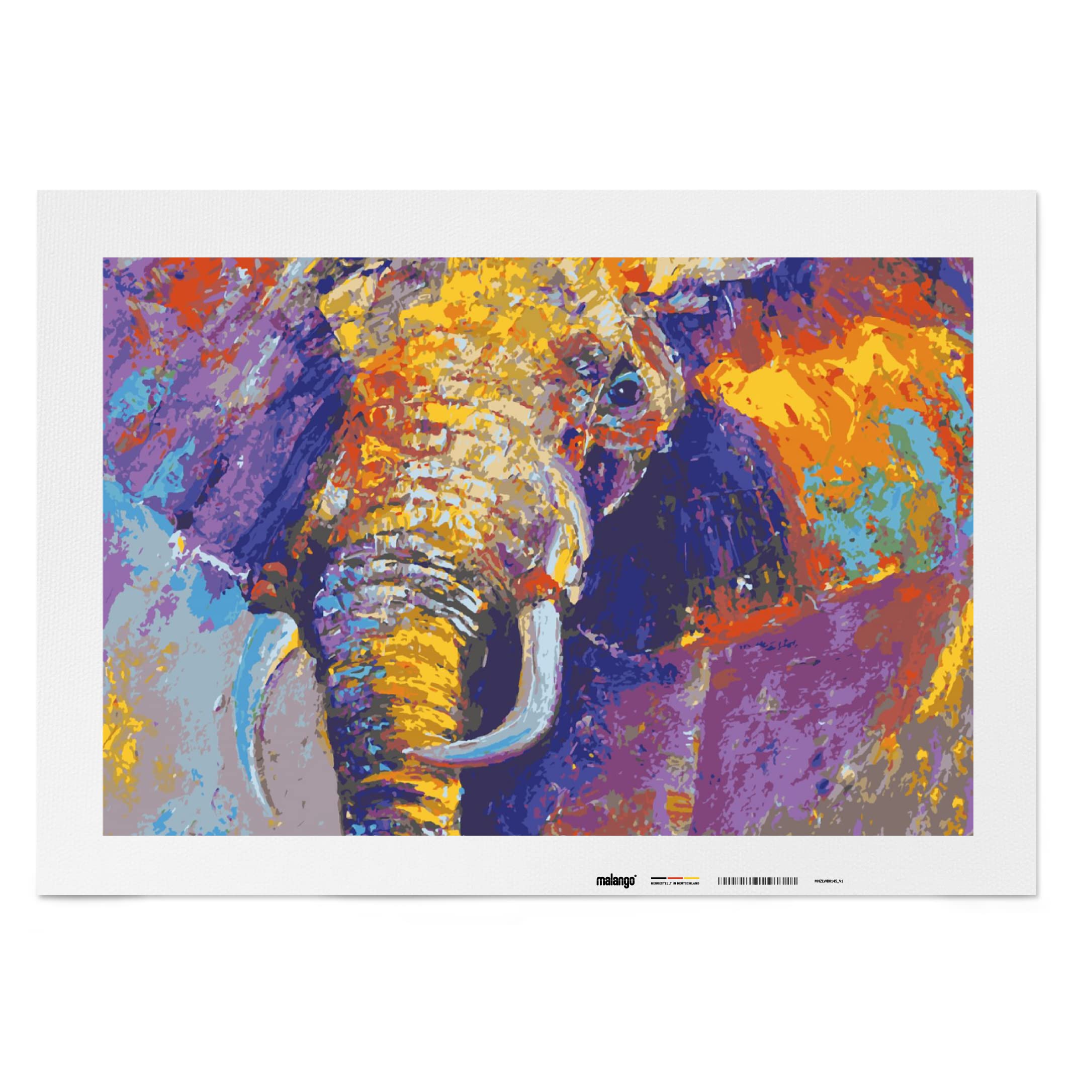 Malen nach Zahlen Erwachsene - Elefant farbenreich 90 x 60 cm groß XL Premium-Malset ohne Rahmen, Hergestellt in unserer Produktion in Deutschland, Kreative