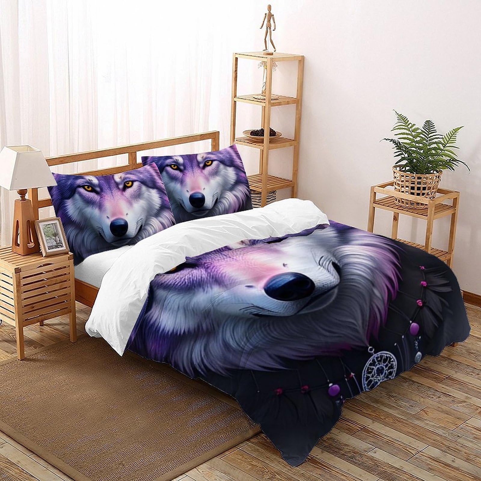 Housse de couette loup 3D en microfibre douce avec taies d'oreiller 200x200