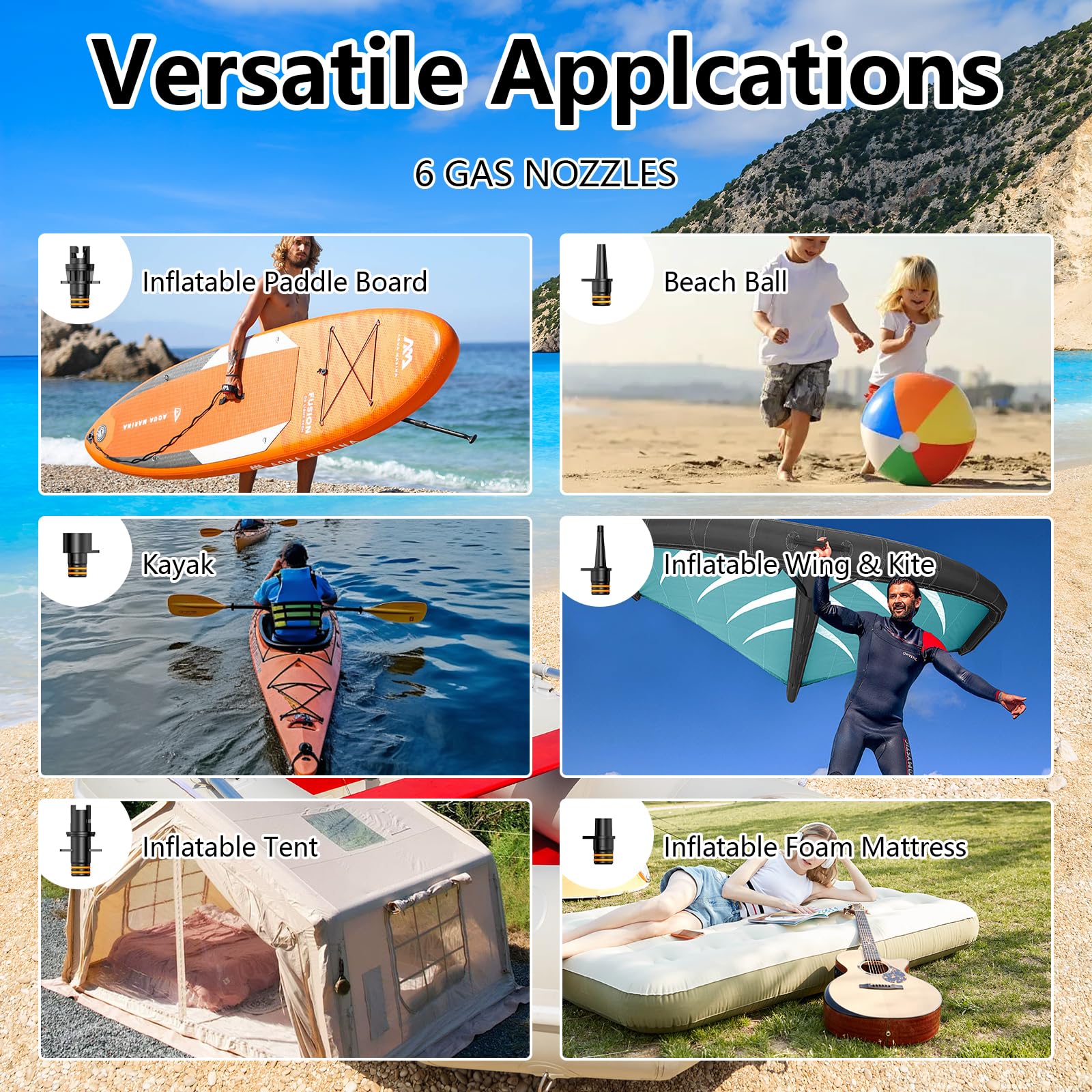 Pompe à Air électrique Portable TECKZOON - 8000mAh, 25 PSI, Pour Paddle, Kayak, Matelas Gonflable