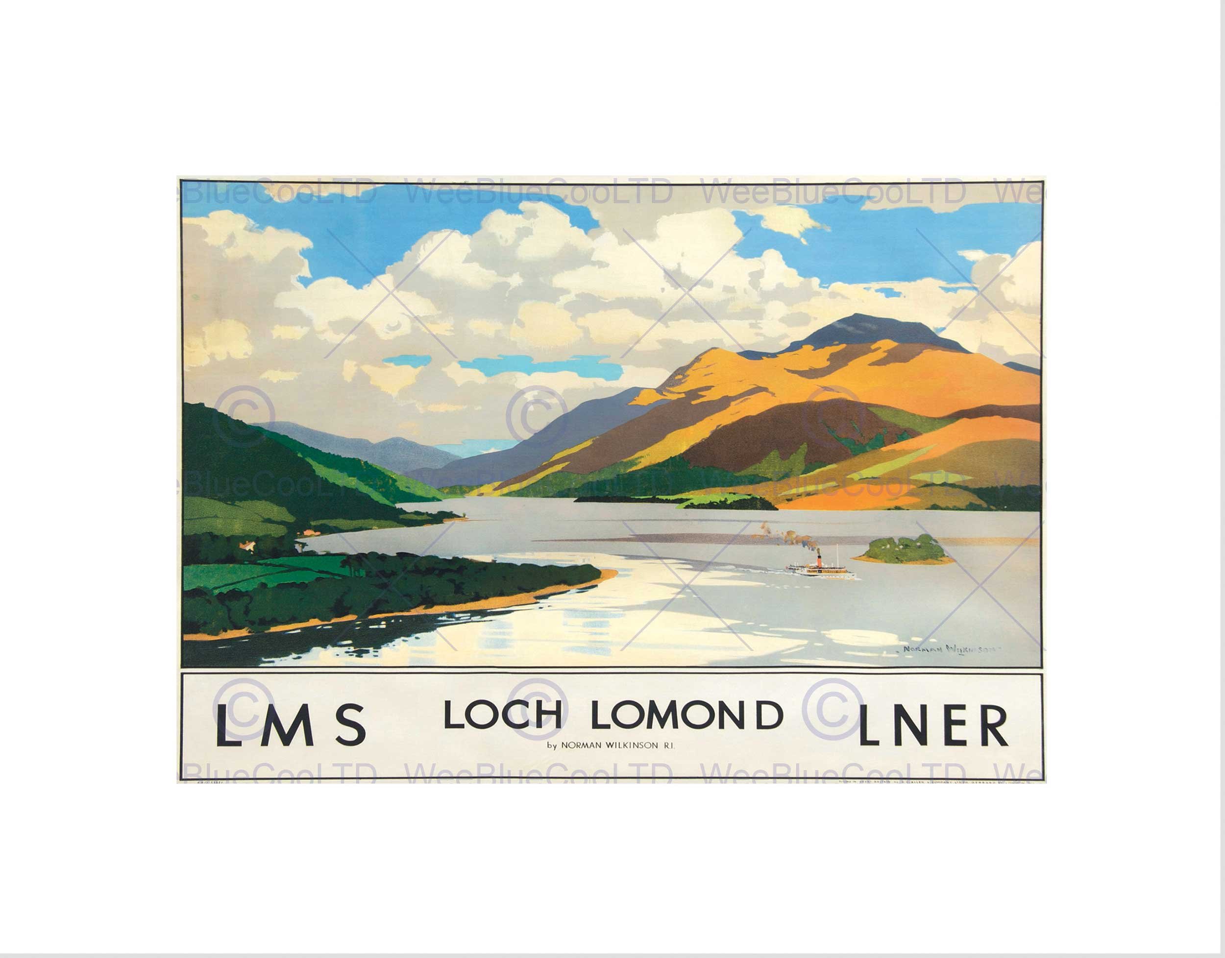 Wee Blue Coo Travel Scotland Loch Lomond Rails Art Picture Wall Art Print
