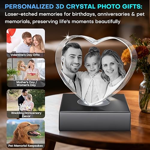 Miniatura 5 de Foto de cristal 3D, regalos personalizados para el día de San Valentín, para mujeres, esposa, mamá y parejas, foto grabada en 3D personalizada en el