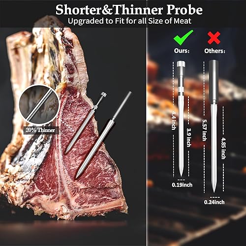 Miniatura 6 de Termómetro inalámbrico de doble sonda para carne, para asar a la parrilla, ahumar, barbacoa, termómetro inteligente habilitado con Bluetooth con 2