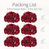 Vista 8 de Bolas de flores de rosas rojas para centros de mesa: 6 piezas de centros de mesa de flores de diámetro de 11.8 pulgadas para mesas en decoración