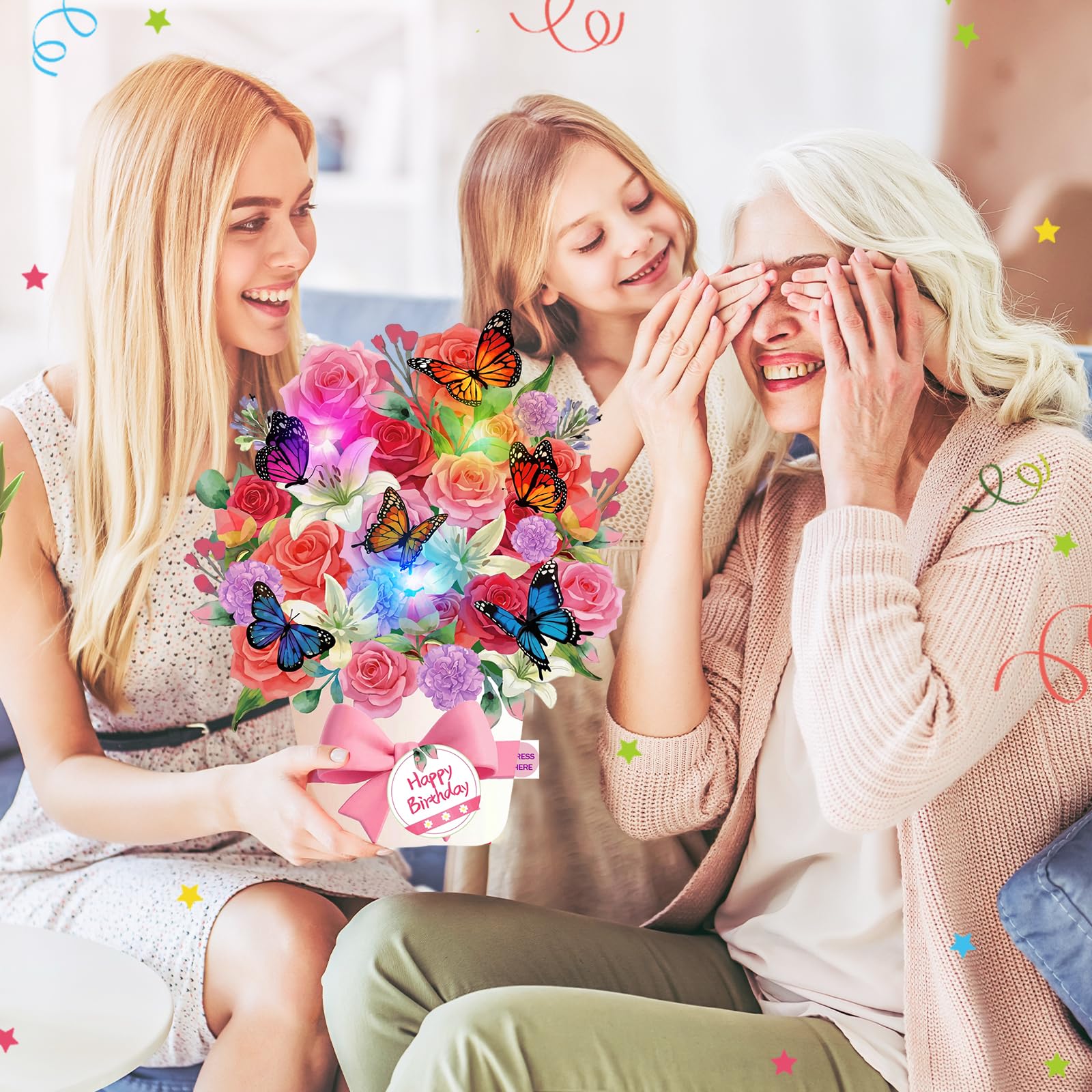 Geburtstagskarten mit Musik und Lichtern, Pop-Up-Geburtstagskarte, 25,4 cm, lebensgroßer Blumenstrauß, 3D-Pop-Up-Geburtstagsgeschenkkarte für Frauen, Ehefrau, Mutter, Tochter, Schwester