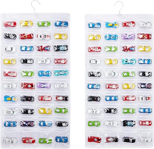 Estuche de almacenamiento compatible con 80 autos Hot Wheels Matchbox, vitrina colgante de doble cara para Hot Wheels se adapta a 80 autos de