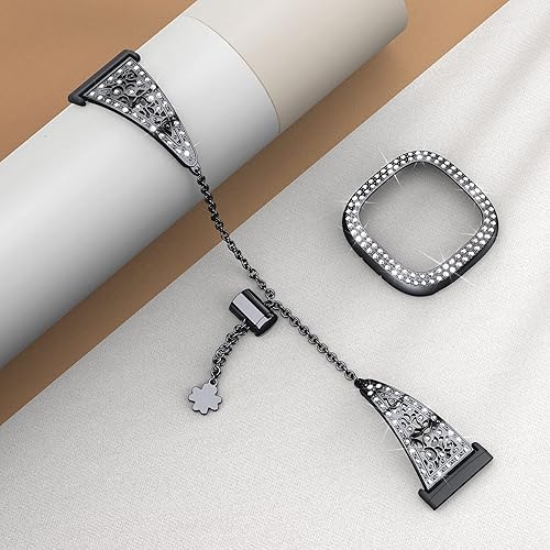 Miniatura 4 de Goton Compatible con Fitbit Versa 3 Band, pulsera de repuesto de diamantes brillantes para mujer y funda protectora de parachoques compatible con