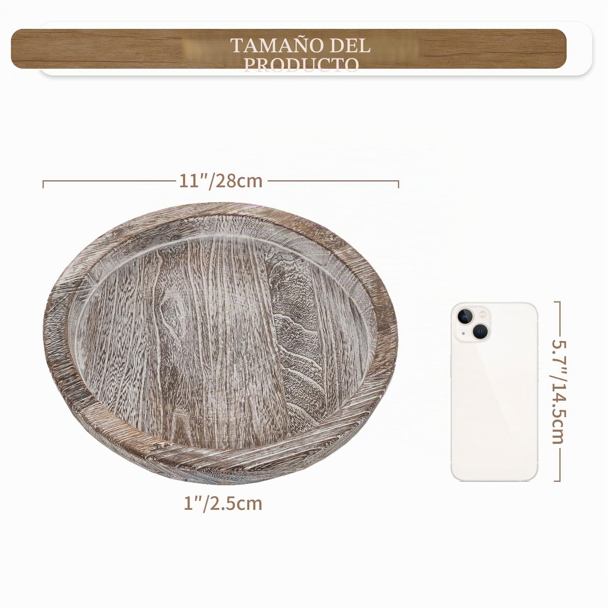 Hanobe Bandeja de Madera para Portavelas Redonda Decorativa Rústica para Mesa de Granja