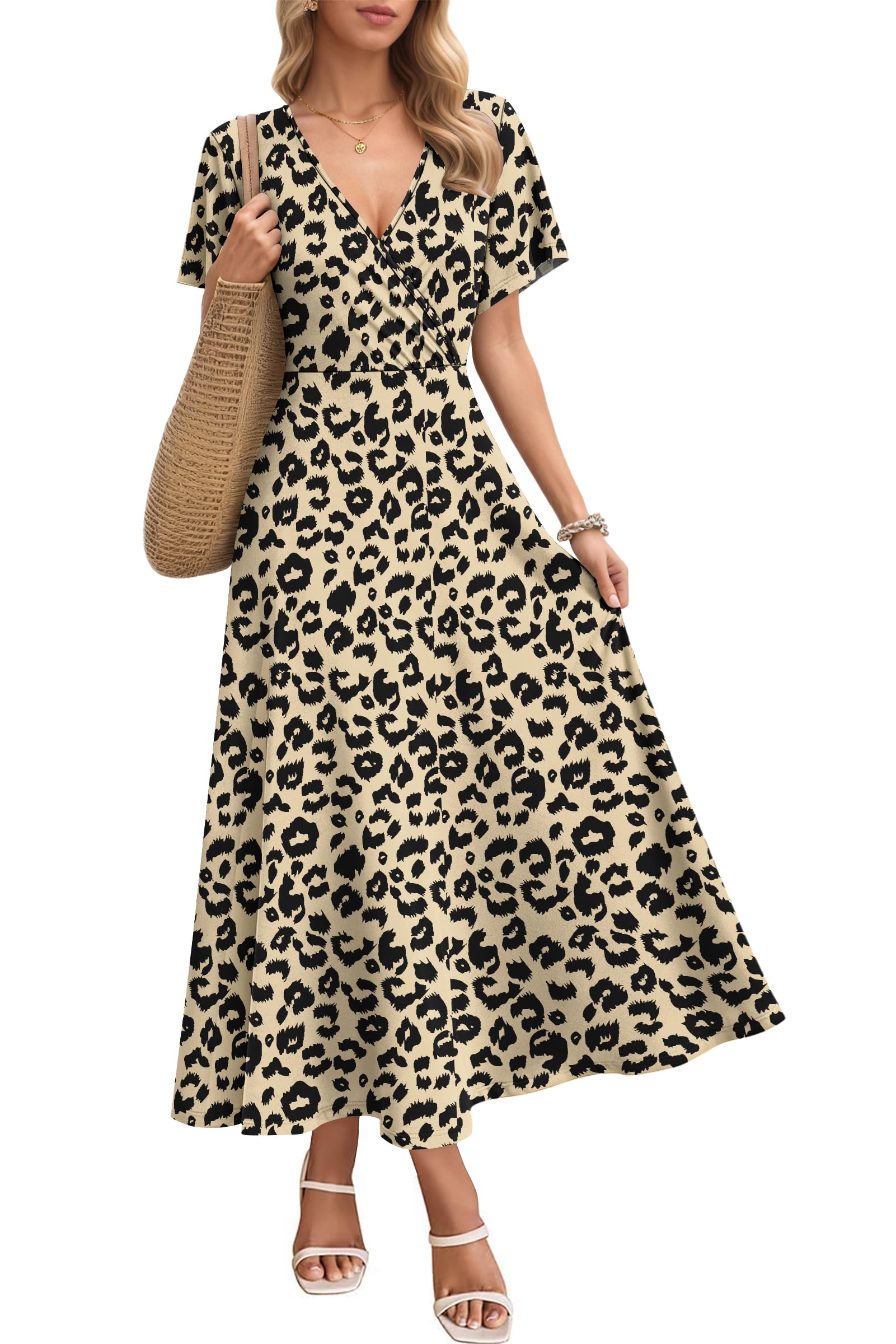 AUSELILY Maxikleider Damen Sommer Kleid Lässig Hohe Taille Lockere Passform Mit Taschen