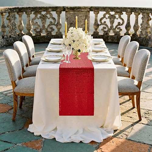 Miniatura 6 de OQSC Camino de mesa de lentejuelas rojas, 10 piezas de 12 x 72 pulgadas, camino de mesa con purpurina para fiesta, boda, decoración de bautismo de