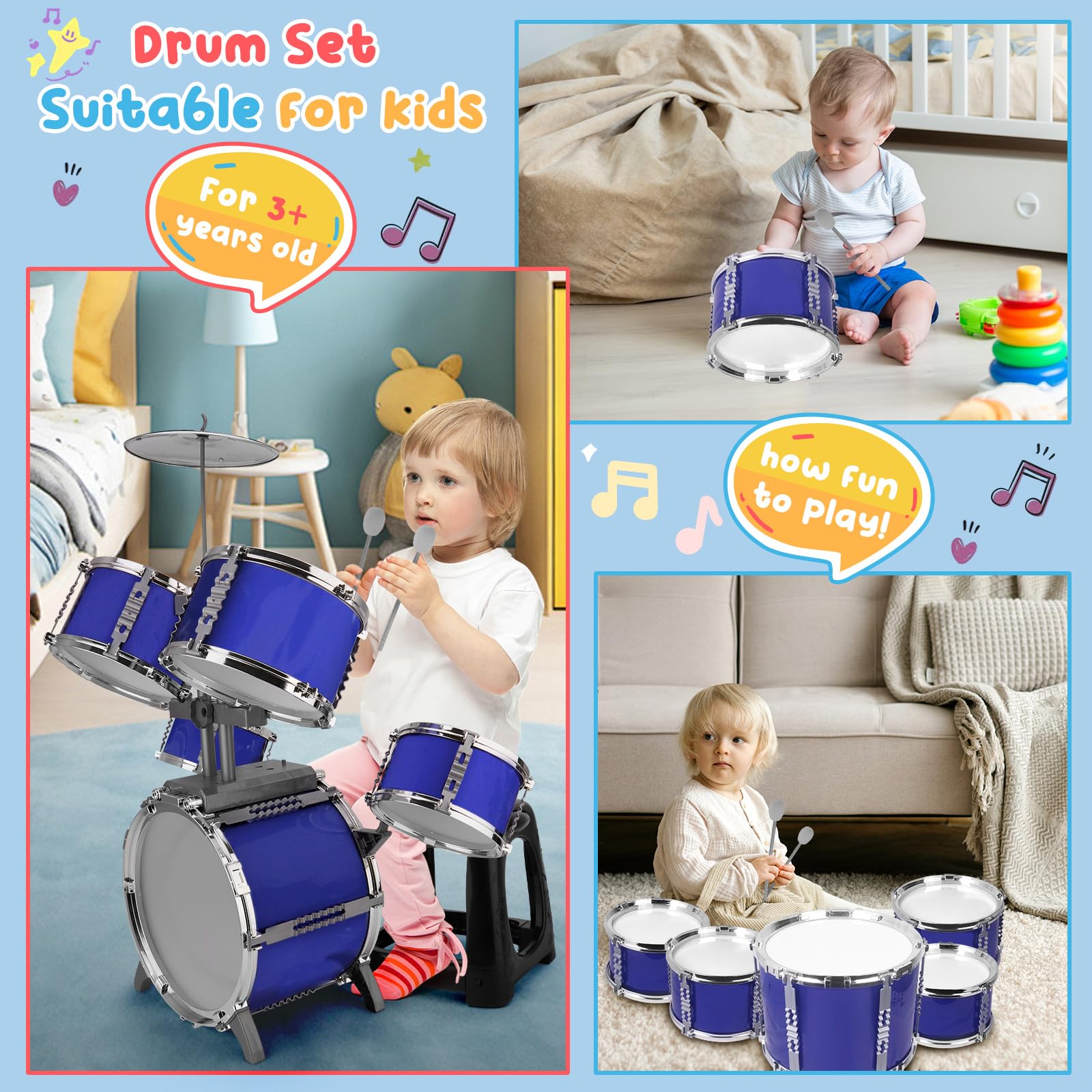 Upgraded Kids Drum Set For Toddlers Plastic Musical
