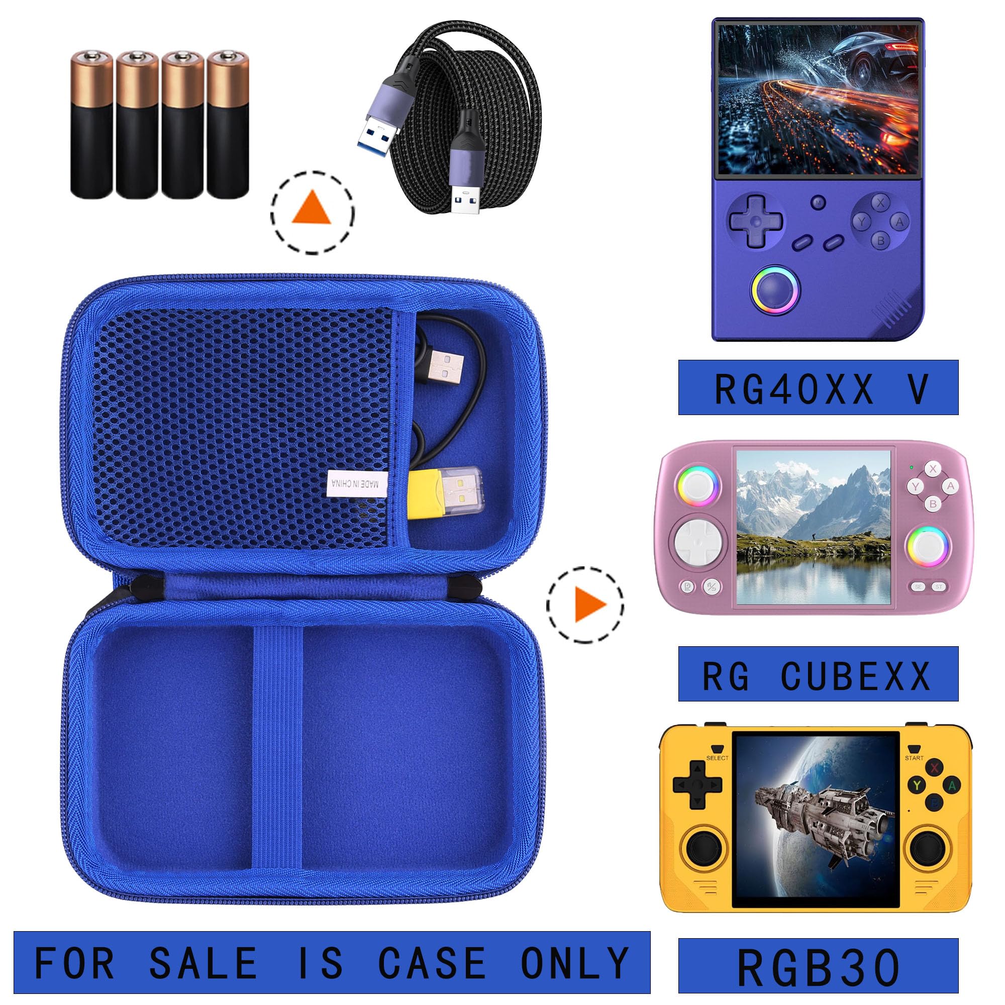 JINMEI Hard EVA Carrying Case Compatible with RG40XX V /RG CubeXX/ RG Cube/ Powkiddy RGB30 4-Inch Handheld Game Console Case (Blue)
