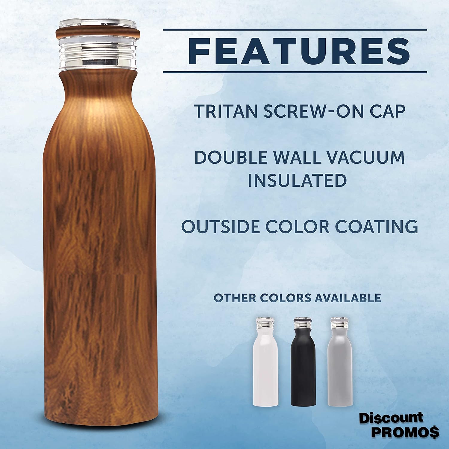 DISCOUNT PROMOS Stainless Steel Water Bottles by Echo 20 oz. Set of 6, Bulk Pack - Double Wall, Perfect for Coffee, Soda, Other Hot & Cold Beverages - Wood