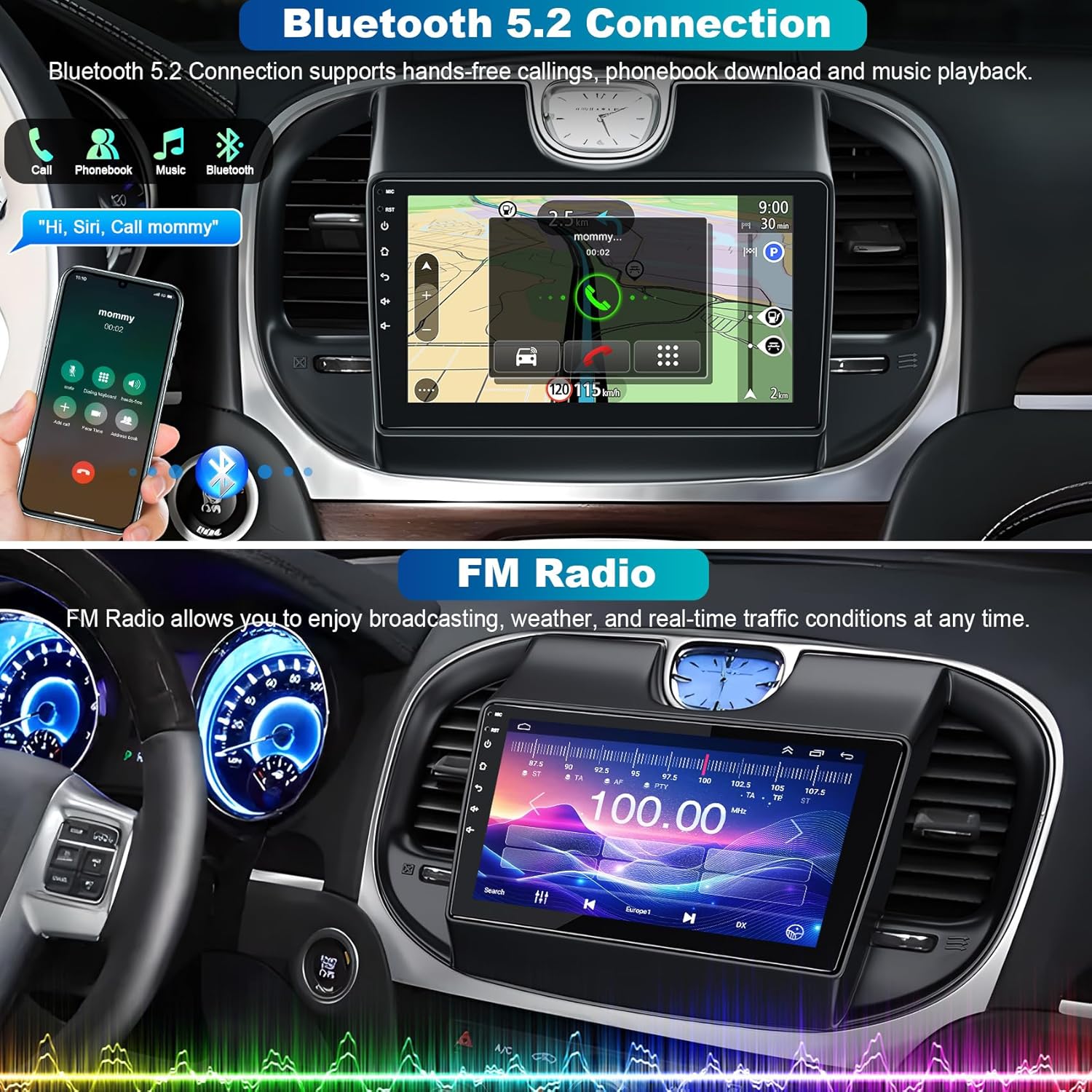 Car Radio for Chrysler 300 300C 2015-2022, 9” HD Touchscreen Car Stereo Android 13 System, Wireless CarPlay & Android Auto,GPS Navigation& Bluetooth FM Head Unit, Back-up Camera, 4GB RAM + 64GB ROM