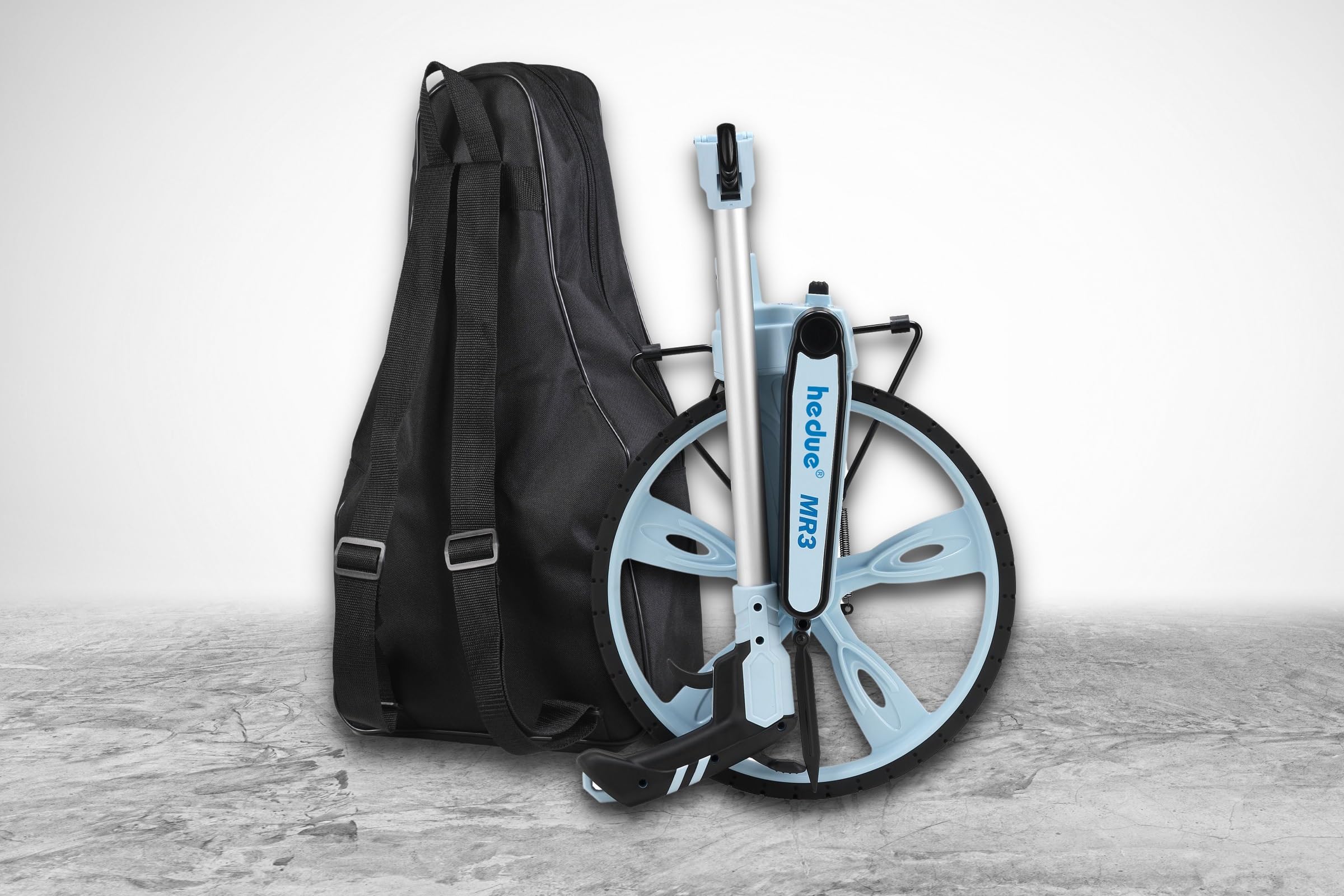 Ruota di misura hedue® MR3 - contametri con grande diametro della ruota di 320 mm, distanziometro pieghevole