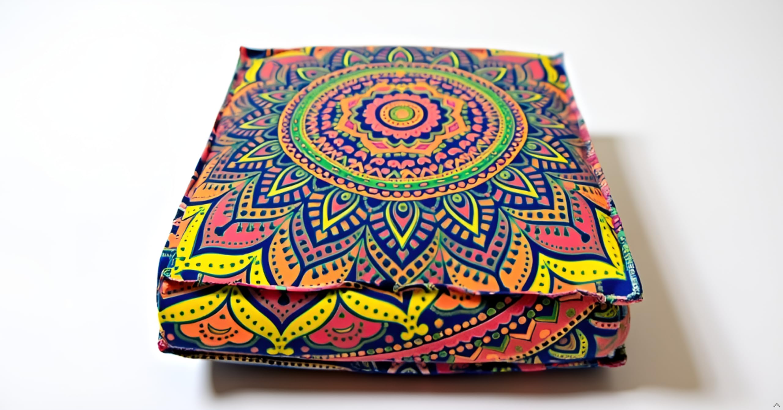 Indian craft castle 24" Mandala Barmeri Large Floor Pillow Cover Cushion Meditation Seating Ottoman Throw Cover Hippie Decorative Zipped Bohemian Pouf Ottoman Pom Pom Cases 24 " square (New Blue Ombre)-image-19