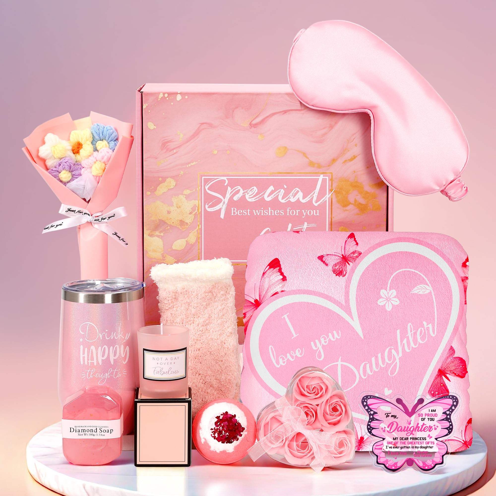 Daughter Christmas Mothers Day Birthday Basket Gifts 11Pcs Set, Premium Natural Skincare Set - Moisturizing & Nourishing Body Care Kit, Mother's Day Ideal Gifts for Daughter from Mom Dad (Daughter)