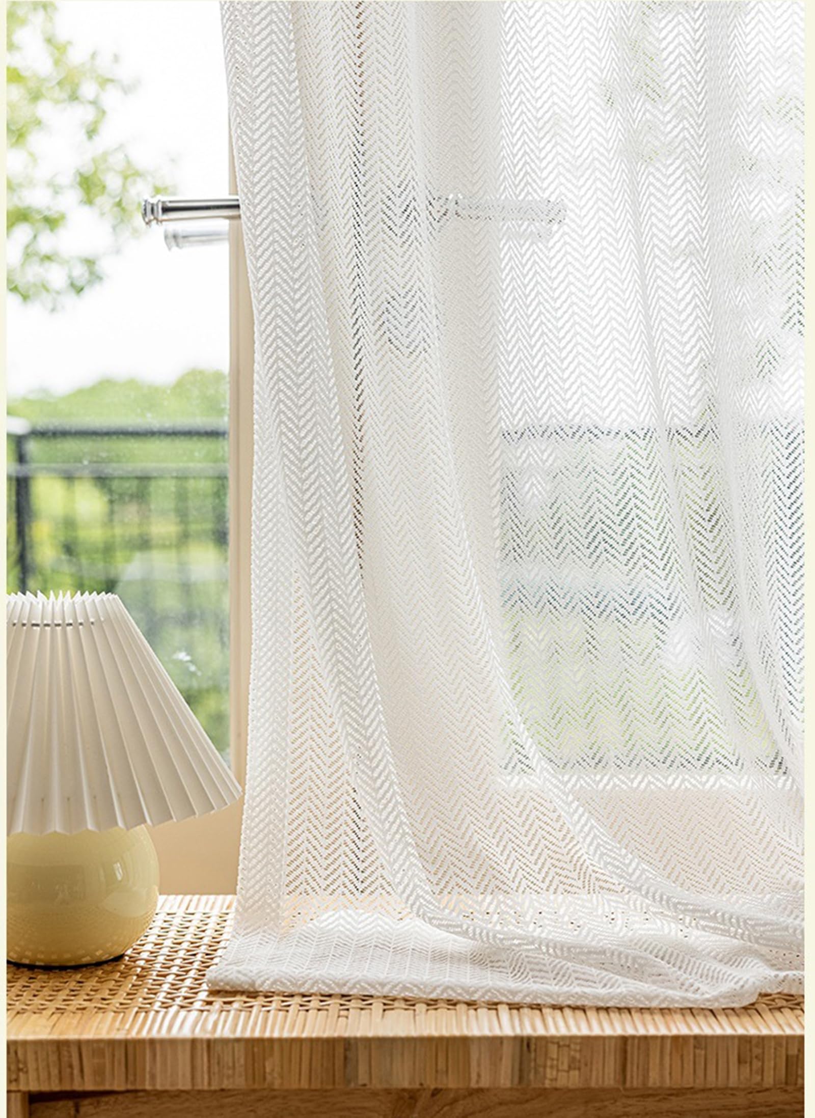Rideaux de fenêtre en dentelle blanche 137x243cm avec passants cachés lot de 2