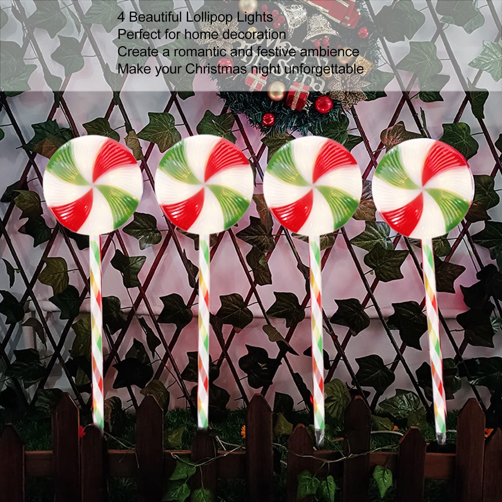 Topyond Luci Solari Lecca-Lecca, IP65 Impermeabili, 8 modalità, Confezione da 4 Lampade LED per Pali di Natale per Vialetto da Giardino, Luci Decorative da Via ad Energia Solare