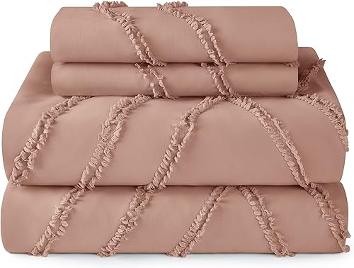 Miniatura 7 de Gemarwel Juego de funda de edredón rosa, tamaño Queen Boho, juego de ropa de cama jacquard copetudo, 3 piezas, estilo rural para todas las