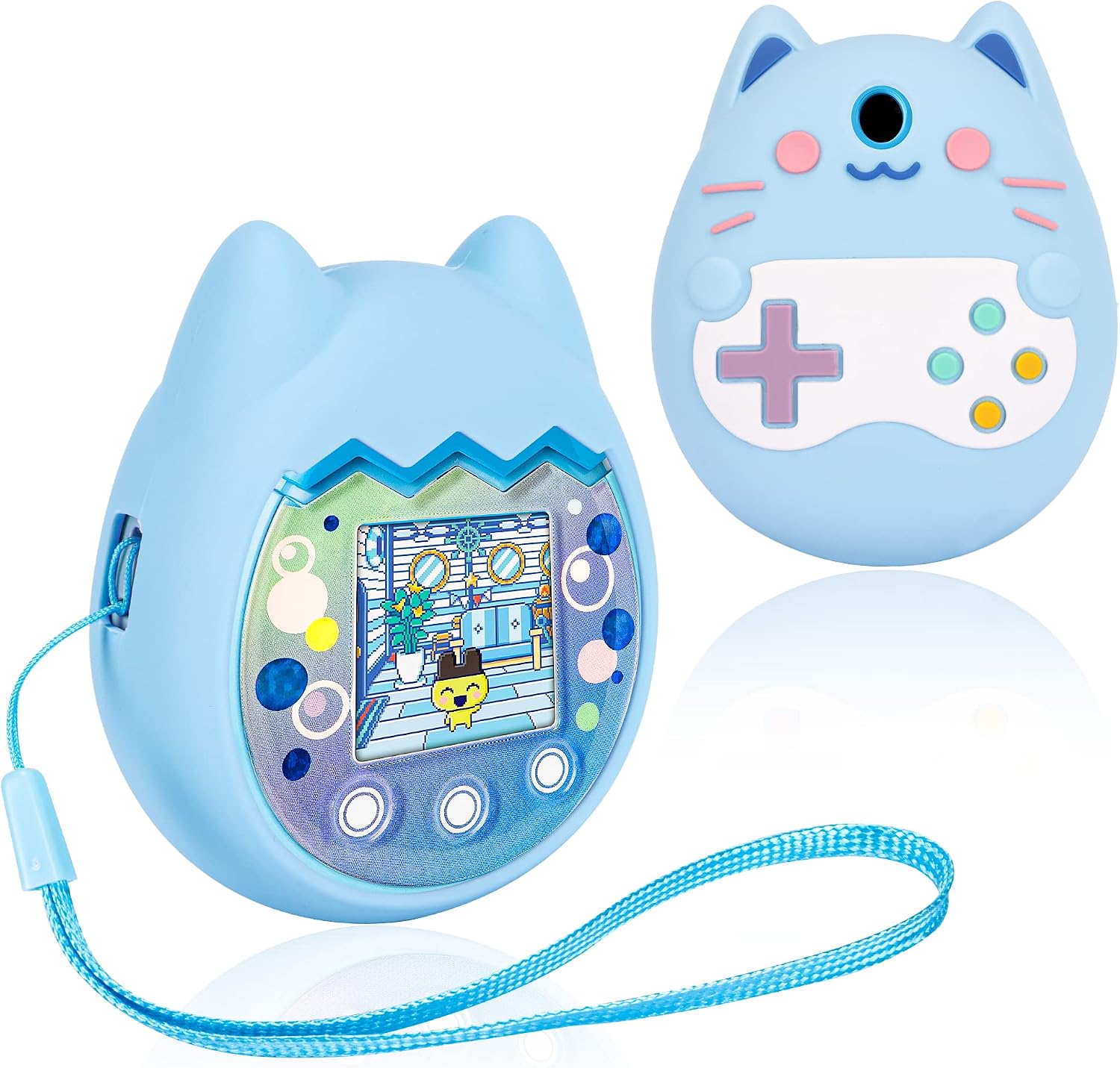 Silicone Cover Compatible with Tamagotchi Pix Virtual Pet Game Machine, Tamagotchi Pix Case with Finger Lanyard, Tomagatchie Cover of Virtual Pet Toy (Pink)