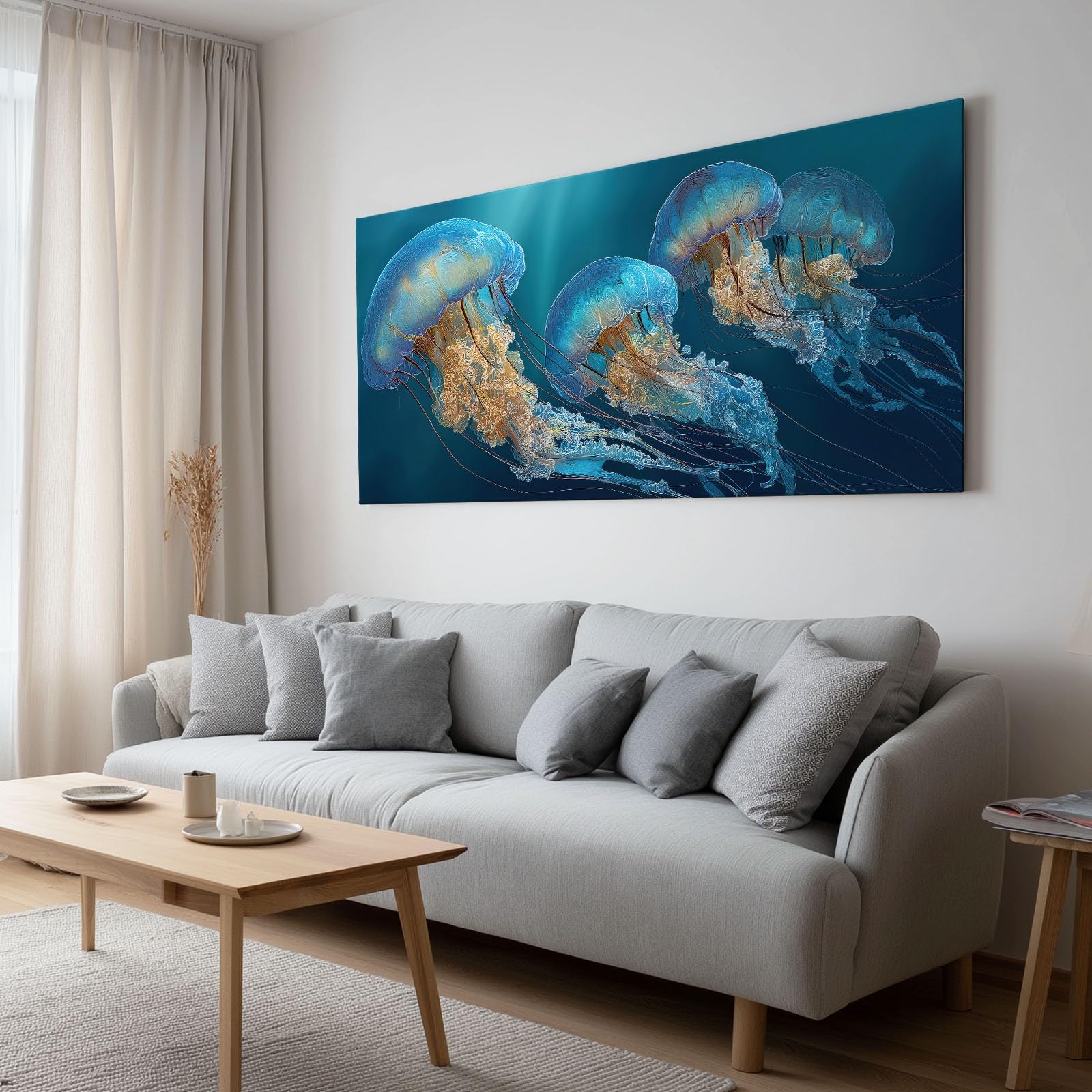 XXL Leinwand Bilder mit Rahmen Tier Ozean Schwimmende Qualle, Bild auf Leinwand Wandbild groß für Wohnzimmer Schlafzimmer Büro – Wohnzimmerbilder Deko 120x80 cm