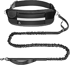 Jogging Lead Dogs, Reflective Running Lead for Large Dogs, Hands-Free Dog Lead with Belt Bag, Dual Handles for Jogging, Running, Black