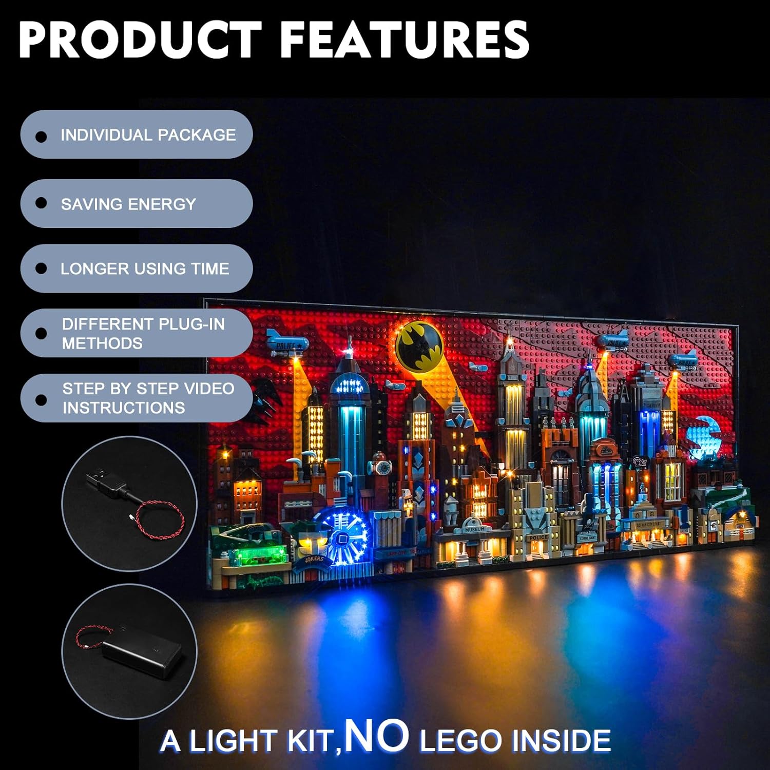 BrickBling Lighting Kit Compatible with Lego The Animated Series Gotham City™ 76271, Bricks Not Included (Upgraded Version Light)