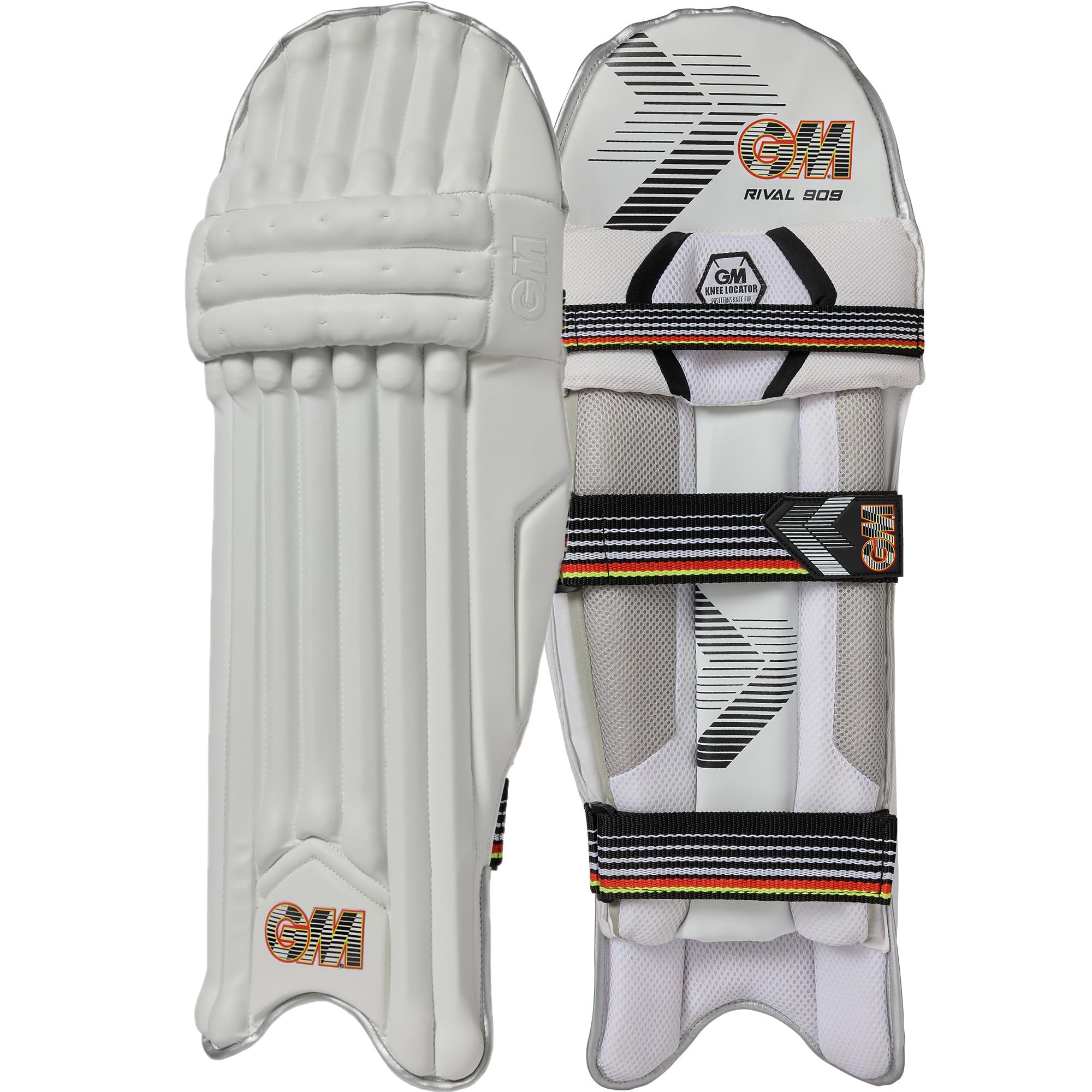 GM | Rival 909 Cricket Batting Pads | Traditional Cotton & Cane | Large Adult Left Handed - 19" From Top of Instep to Middle of Knee | Approx 1.95 kg per Pair | 1 Pair | White | Gunn & Moore