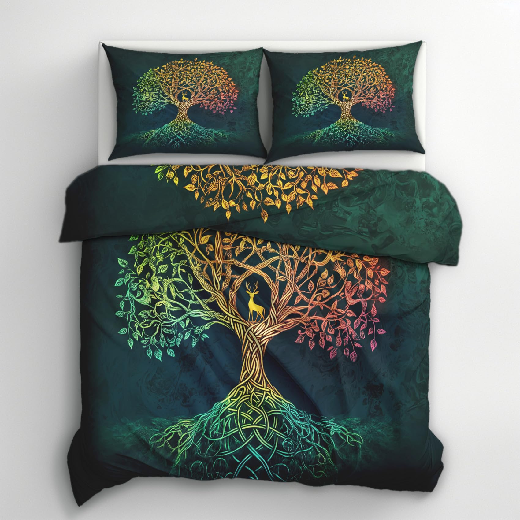 Tree of Life Single Duvet Cover Set - Bohemian Boho Fantasy Bedding & Bedroom Decor, Super Soft Microfiber Quilt Cover and 1 Pillowcases, with Zip, Reversible Design N1&I-116