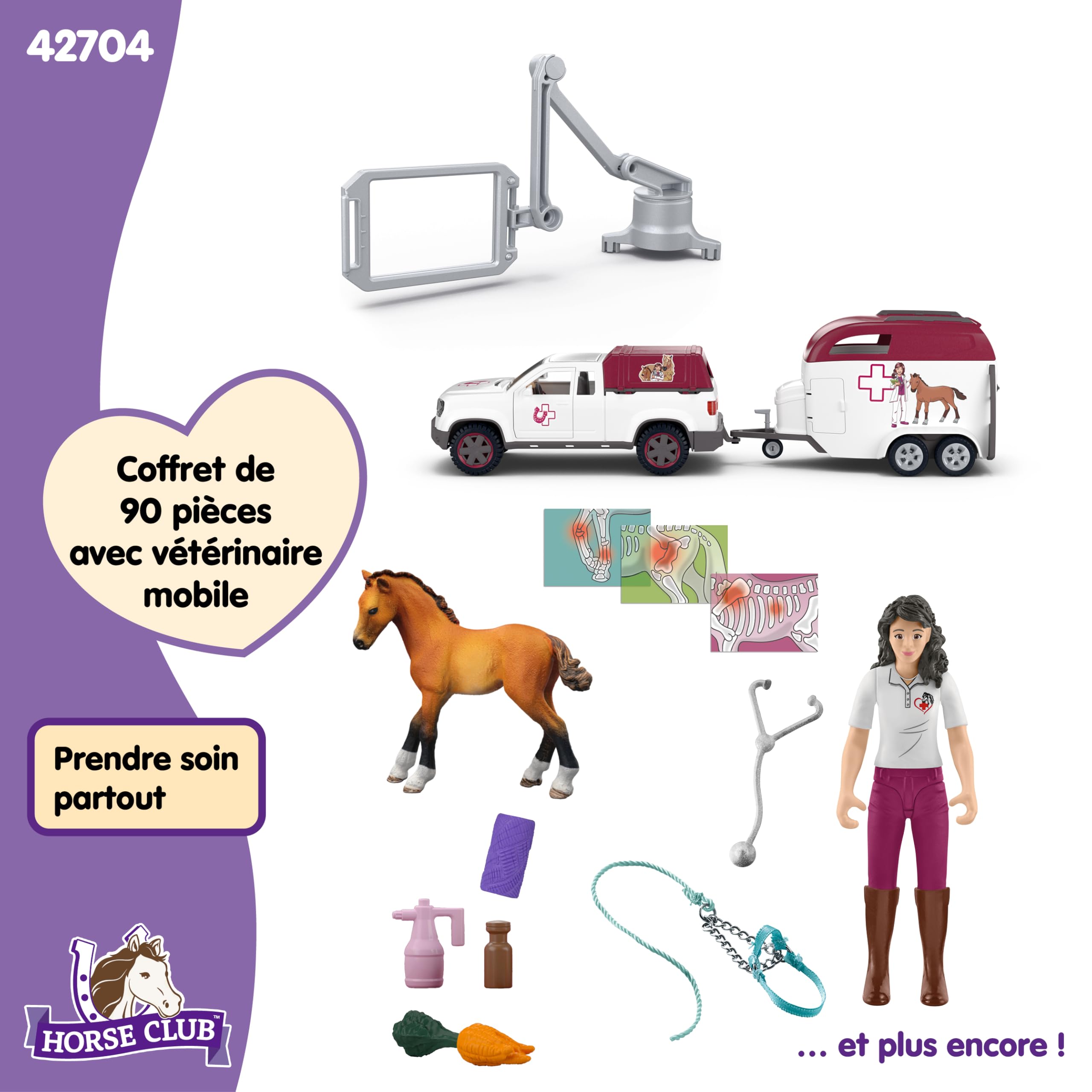 schleich Horse Club | Mobile Tierärztin mit Anhänger 42704 | 90 Teile | Set aus Pick-up & Anhänger, 1 Pferd, bewegliche Figur & Zubehör | Geschenk für Mädchen und Jungen | Spielzeug ab 5 Jahren
