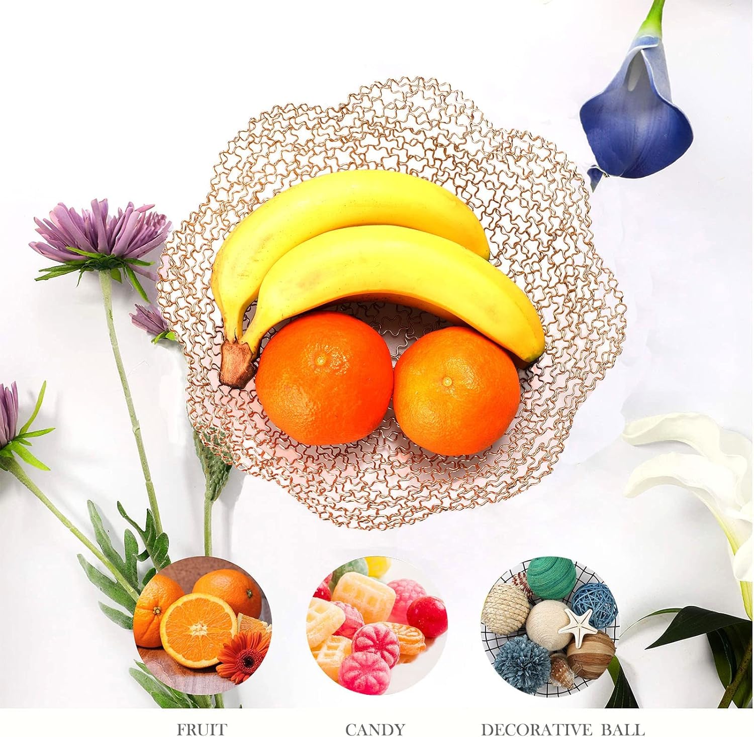 Gold Decorative Fruit Basket Bowl for Kitchen Counter Countertop, Decorative Bowls for Home Decor, Table Centerpieces, Living Room & Dining Room: Home & Kitchen