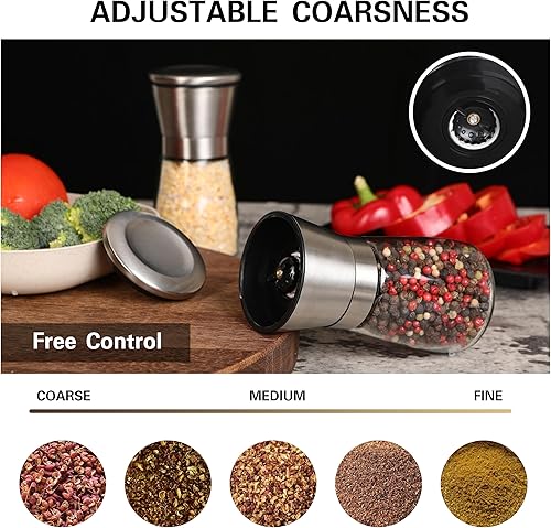 Miniatura 3 de Juego de molinillo de sal y pimienta recargable, molinillo de sal y pimienta de acero inoxidable con grosor ajustable
