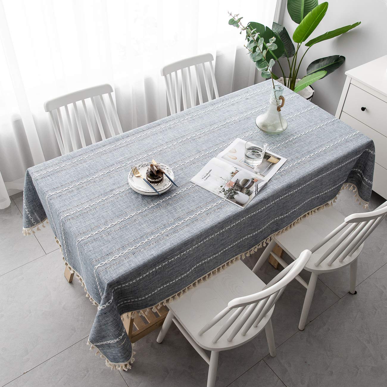 Mantel Tela Rectangular, Cubierta Mesa Antimanchas Lavable Efecto Lino Resistenteal Aceite Impermeablea Resistente a Agua, Hule Paño, macizo, para Moderno Comedor Cocina Jardín Bar, 120x290cm Blanco