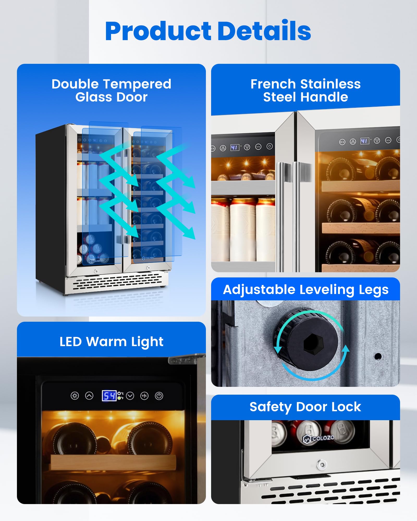 24 Inch Wine And Beverage Refrigerator Under Counter, Dual Zone 20 Bottles & 88 Cans Beverage Fridge With Stainless Steel Tempered Glass Door, Built-In/Freestanding Mini Fridge For Office/Bar/Kitchen on Fridge.com - View 5