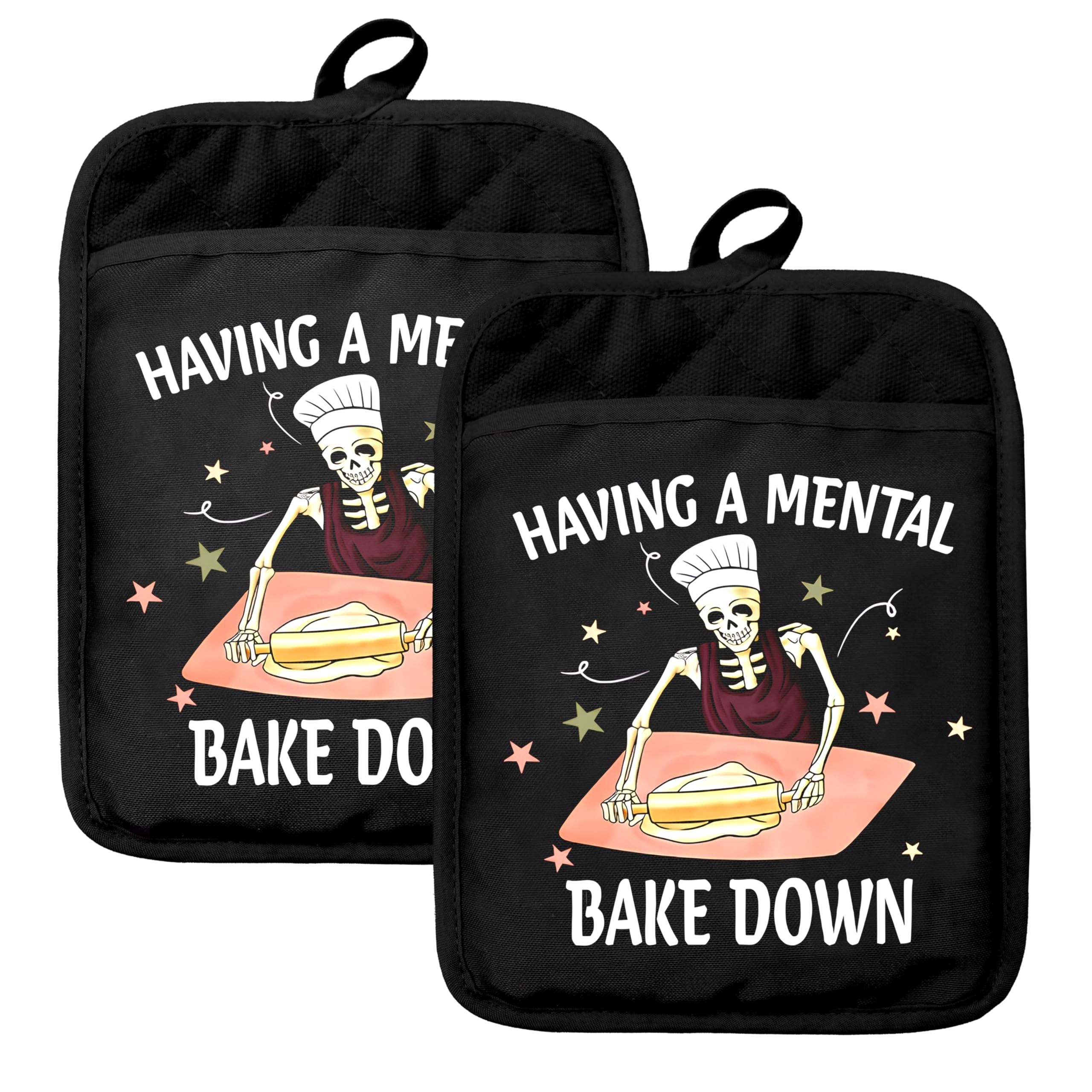 HUGANE Gothic Skeleton Oven Mitts Set, Funny Baking Gifts for Women, Funny Goth Heat Resistant Kitchen Oven Gloves for Baking and Cooking,Pot Holders